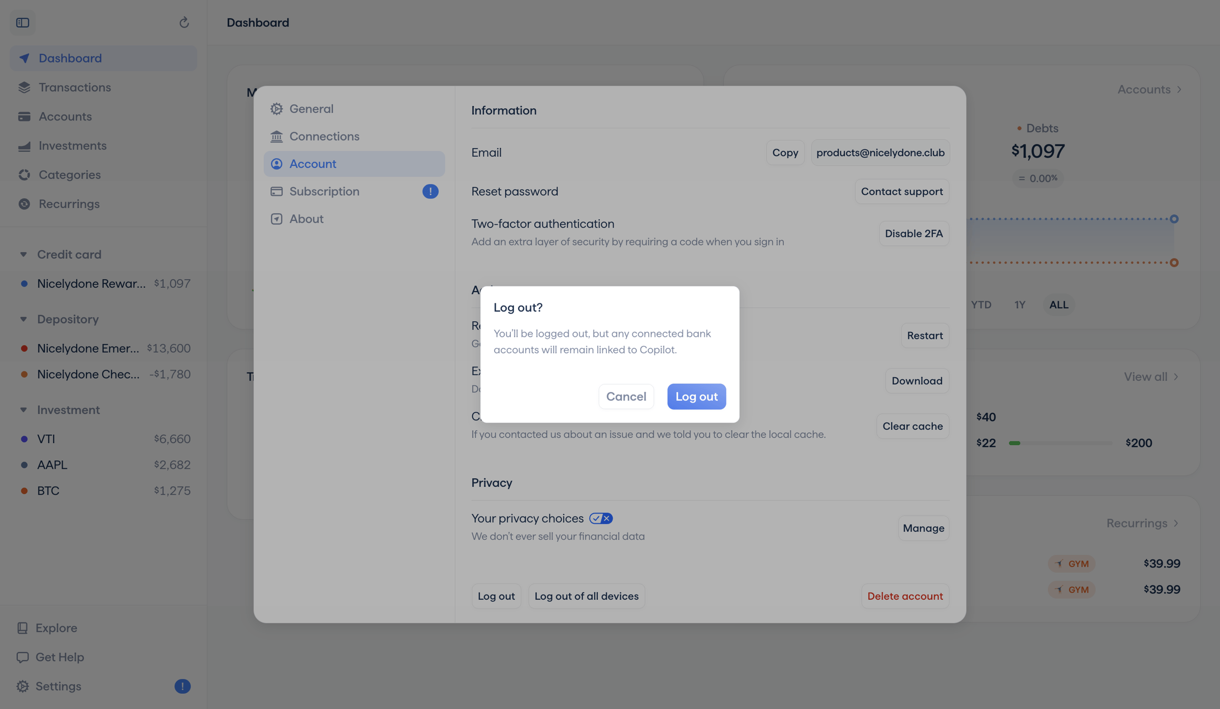 Copilot Money | Dashboard from Copilot