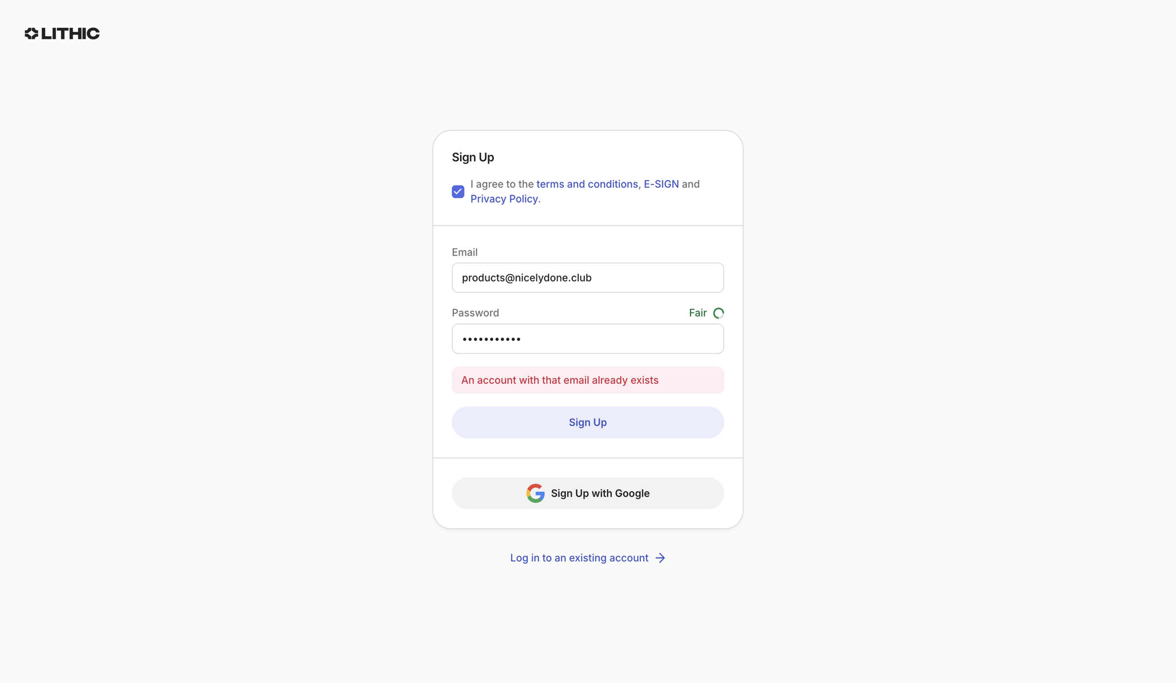 Lithic - Lithic - Sign Up screen