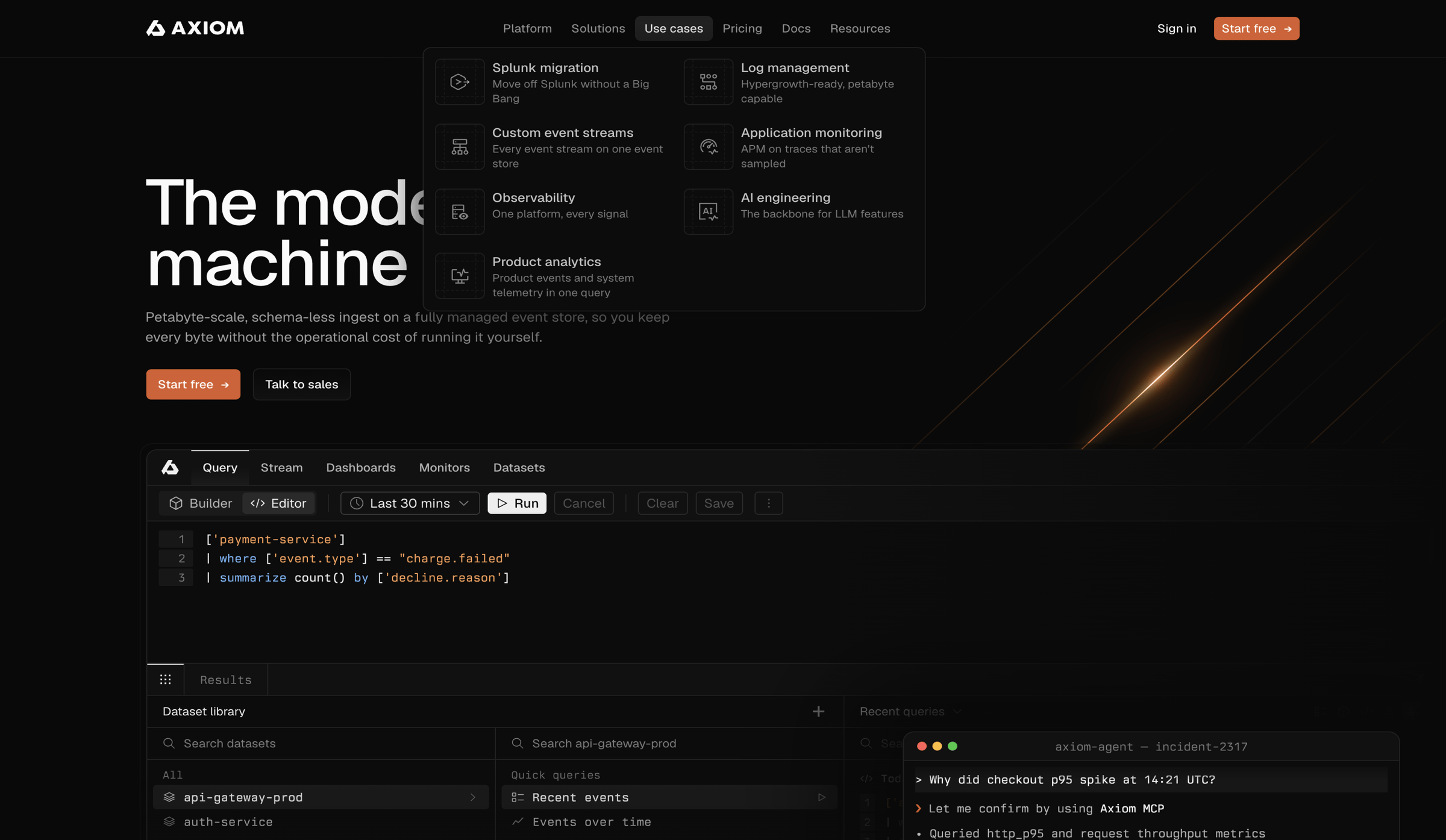 Axiom - Axiom - The modern machine data platform - hover: Use cases screen