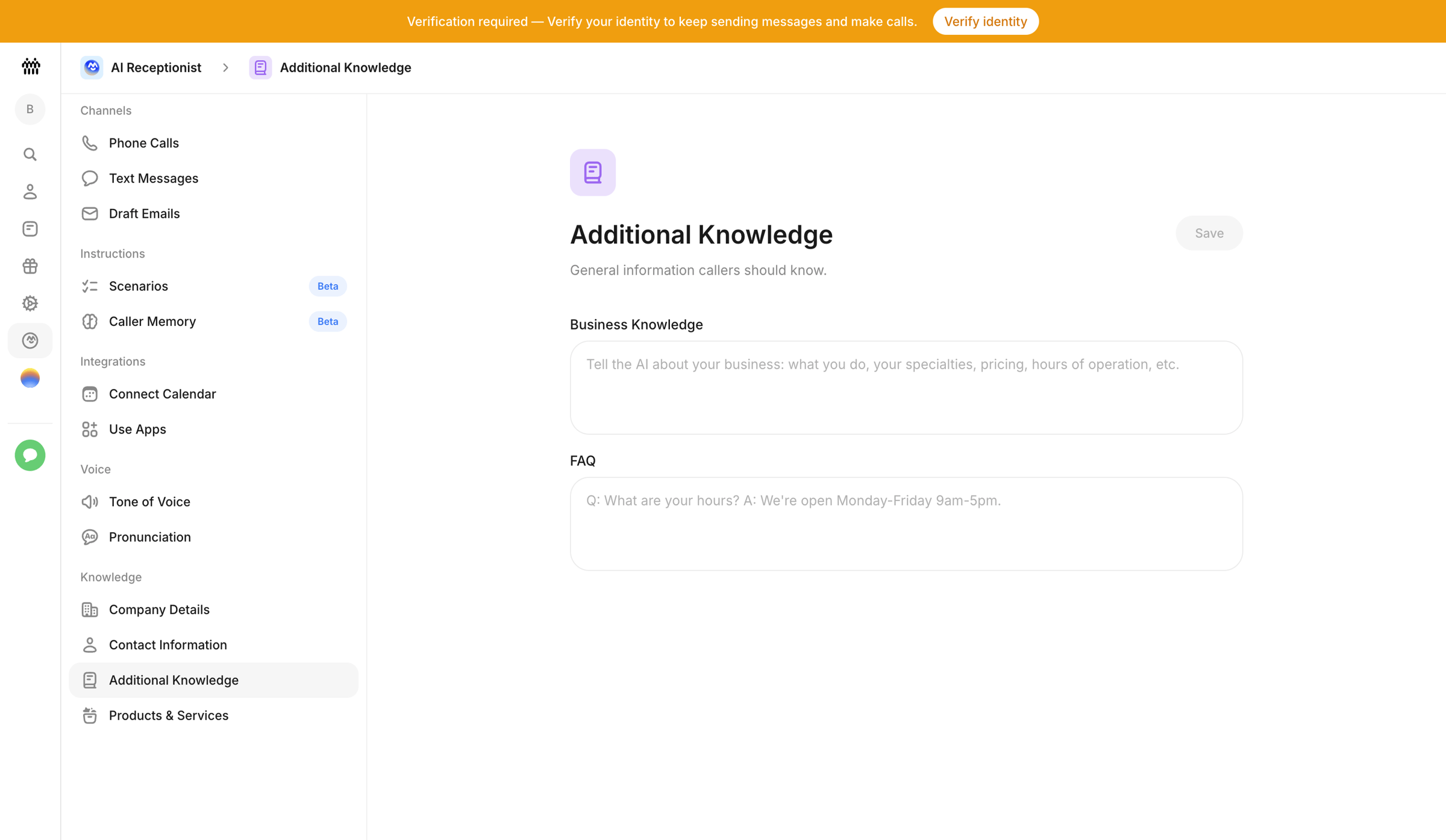 Beside - Additional Knowledge - AI Receptionist - Beside screen