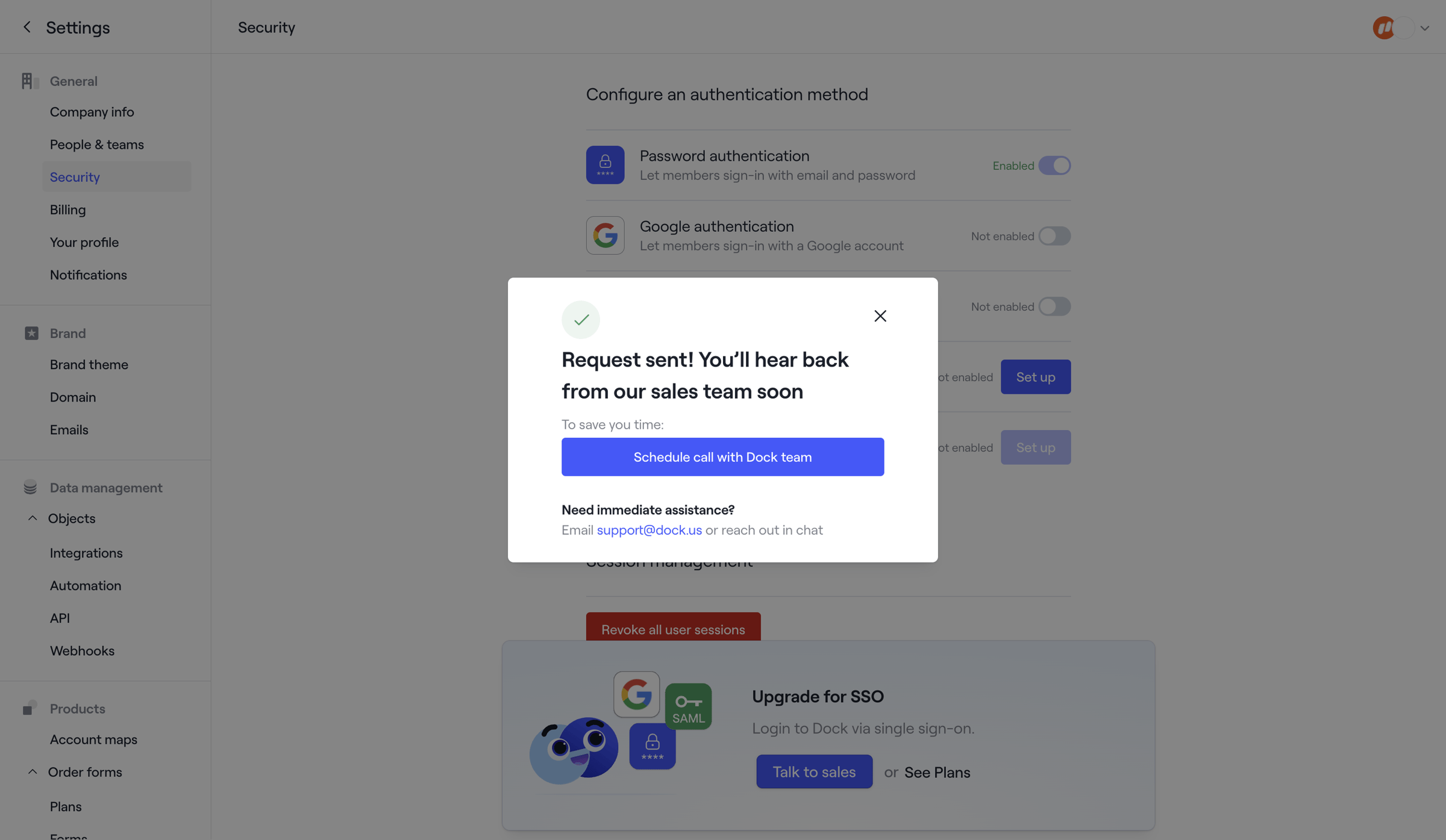 Dock - Dock · Settings screen