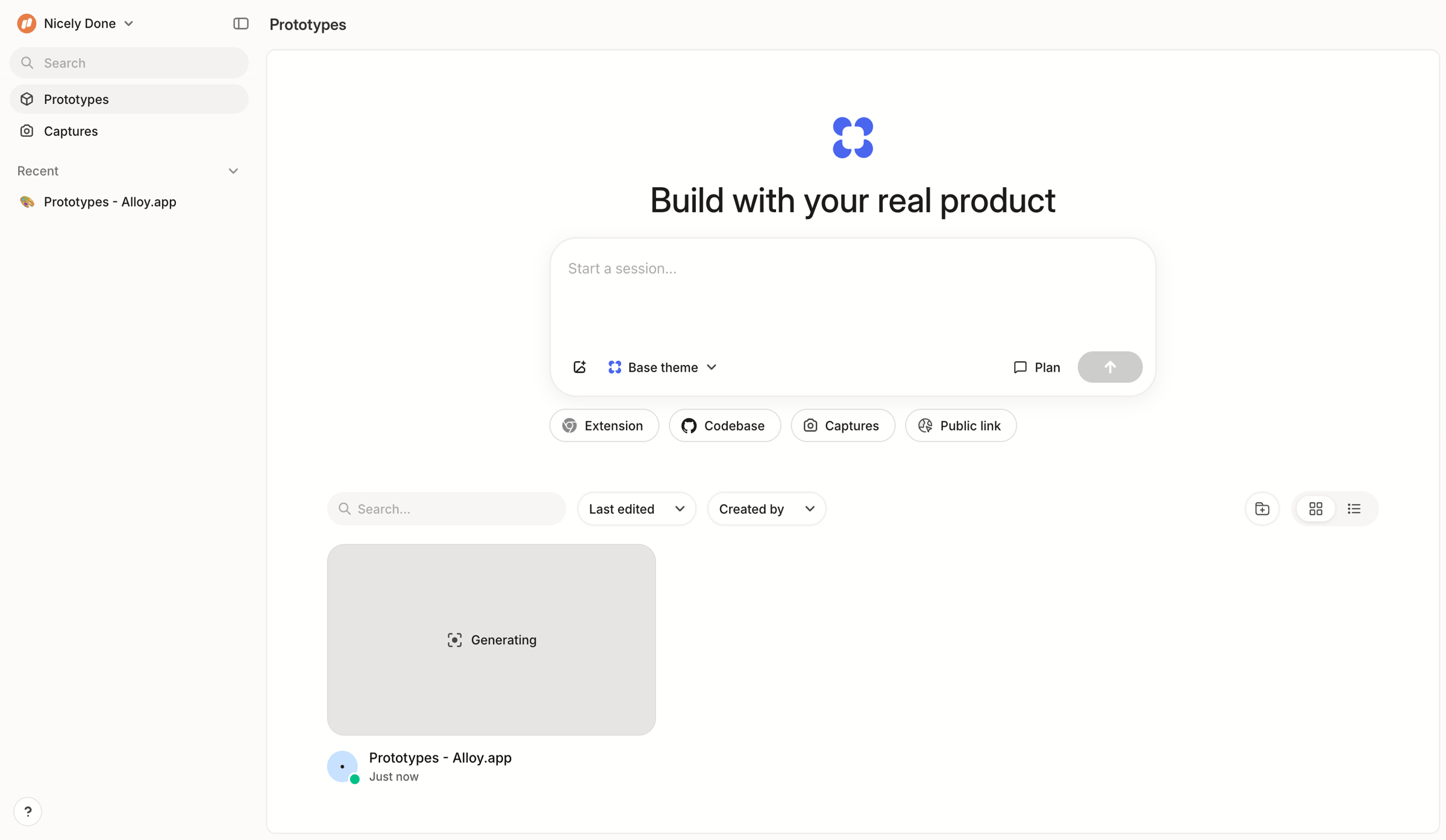 Alloy - Prototypes screen
