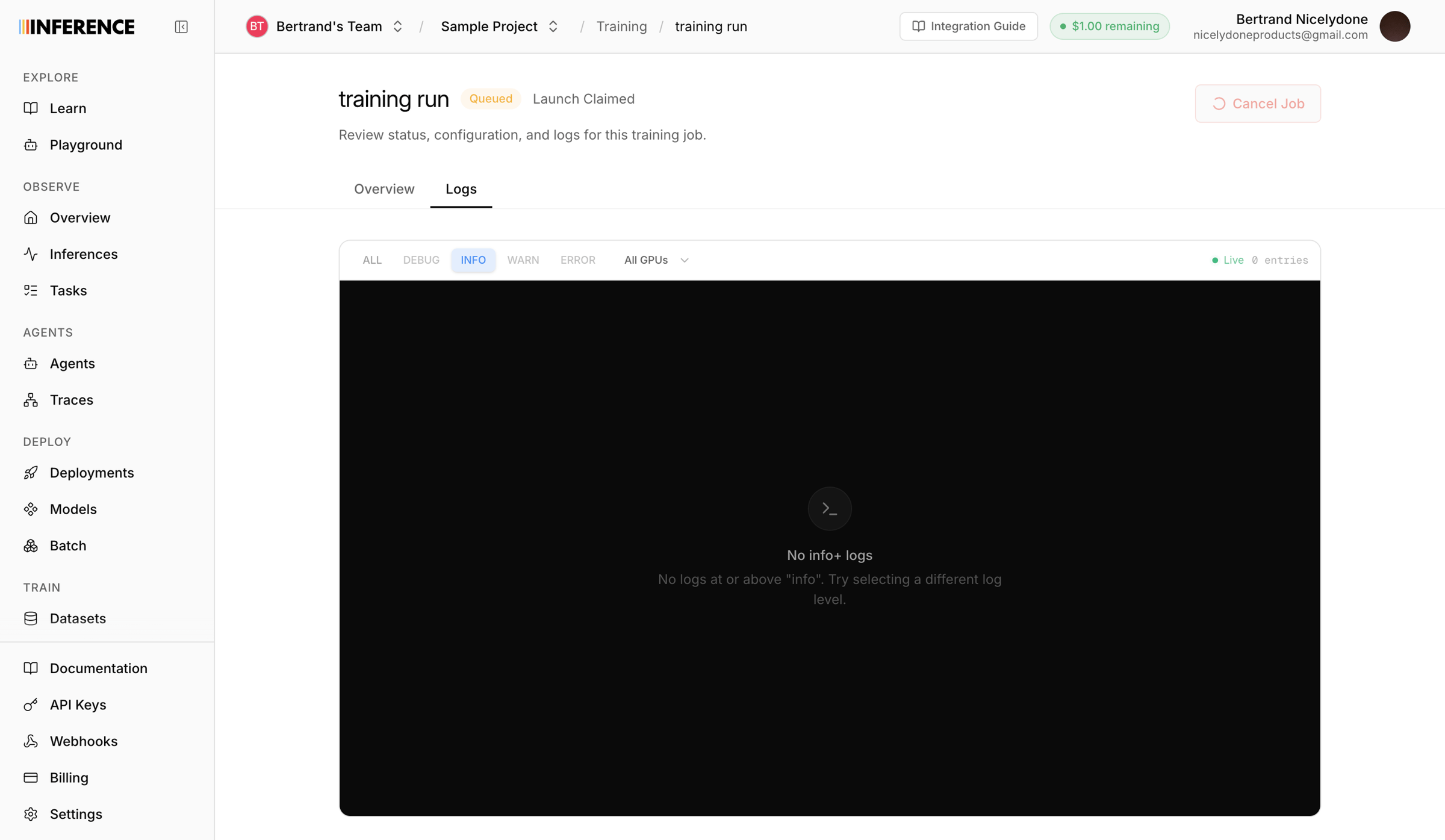 Inference - Observability | inference.net screen