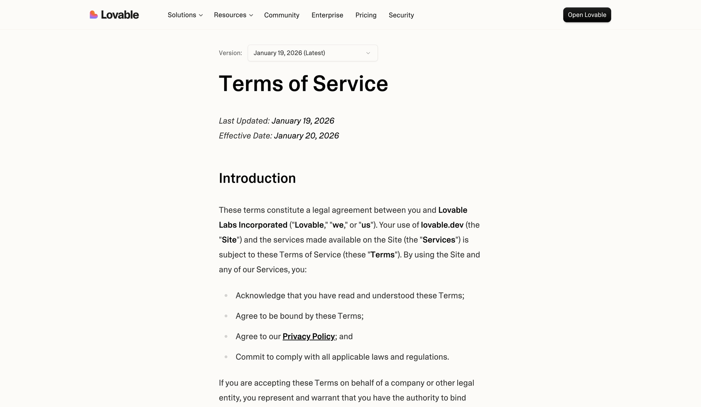 Lovable - Lovable Terms & Conditions screen