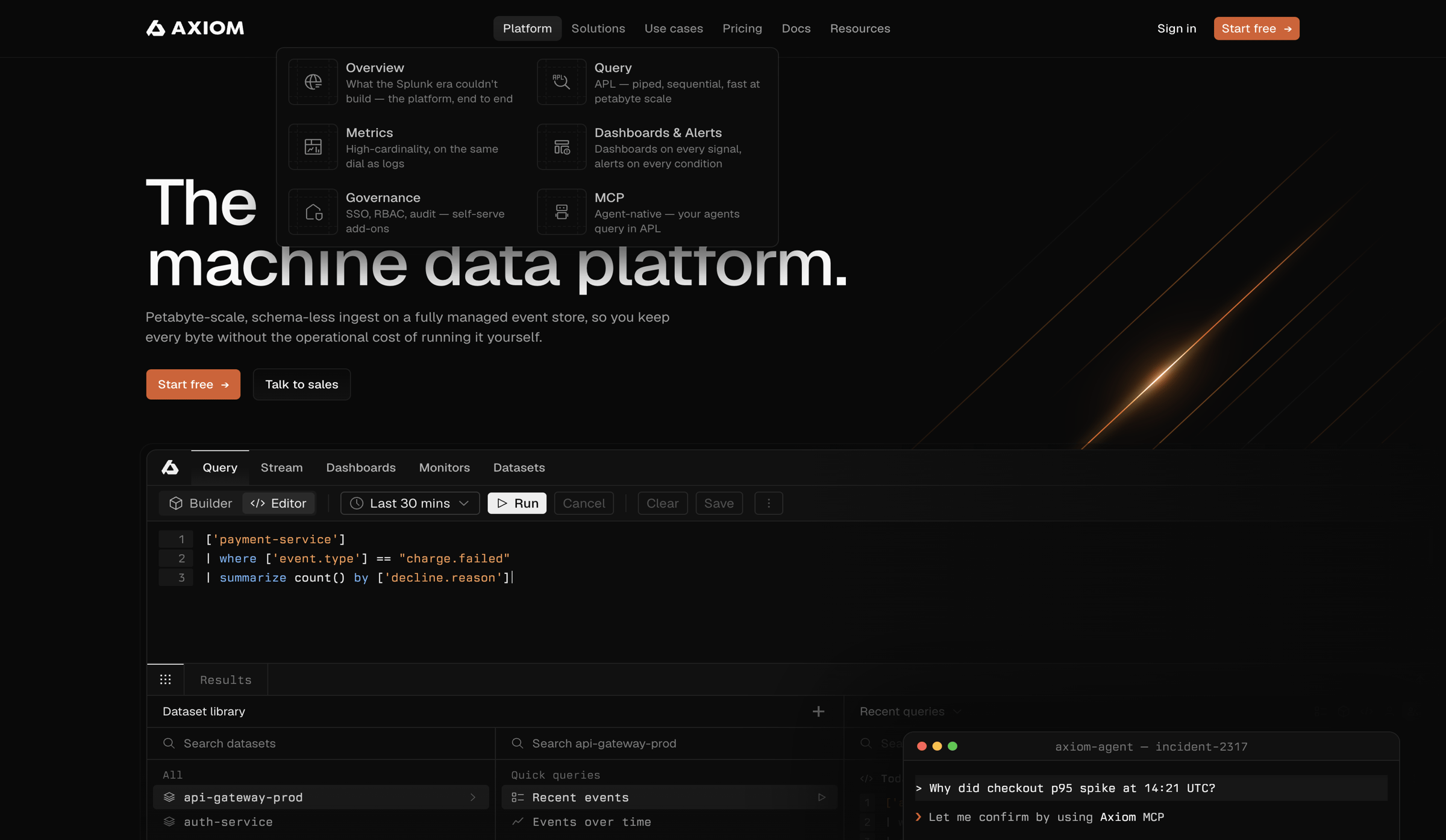 Axiom - Axiom - The modern machine data platform - hover: Platform screen