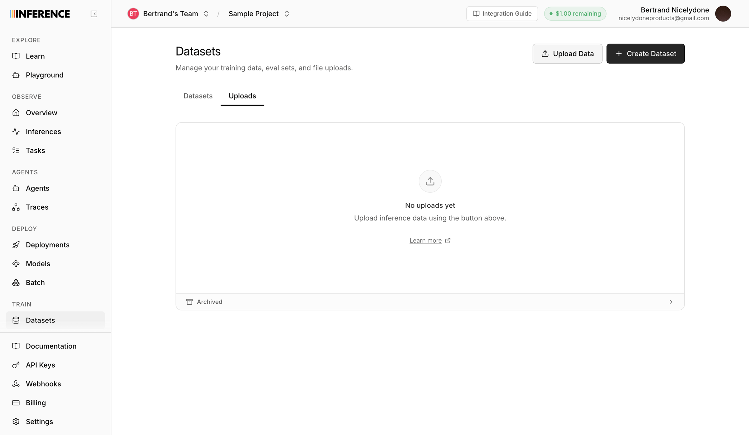 Inference - Datasets | inference.net screen