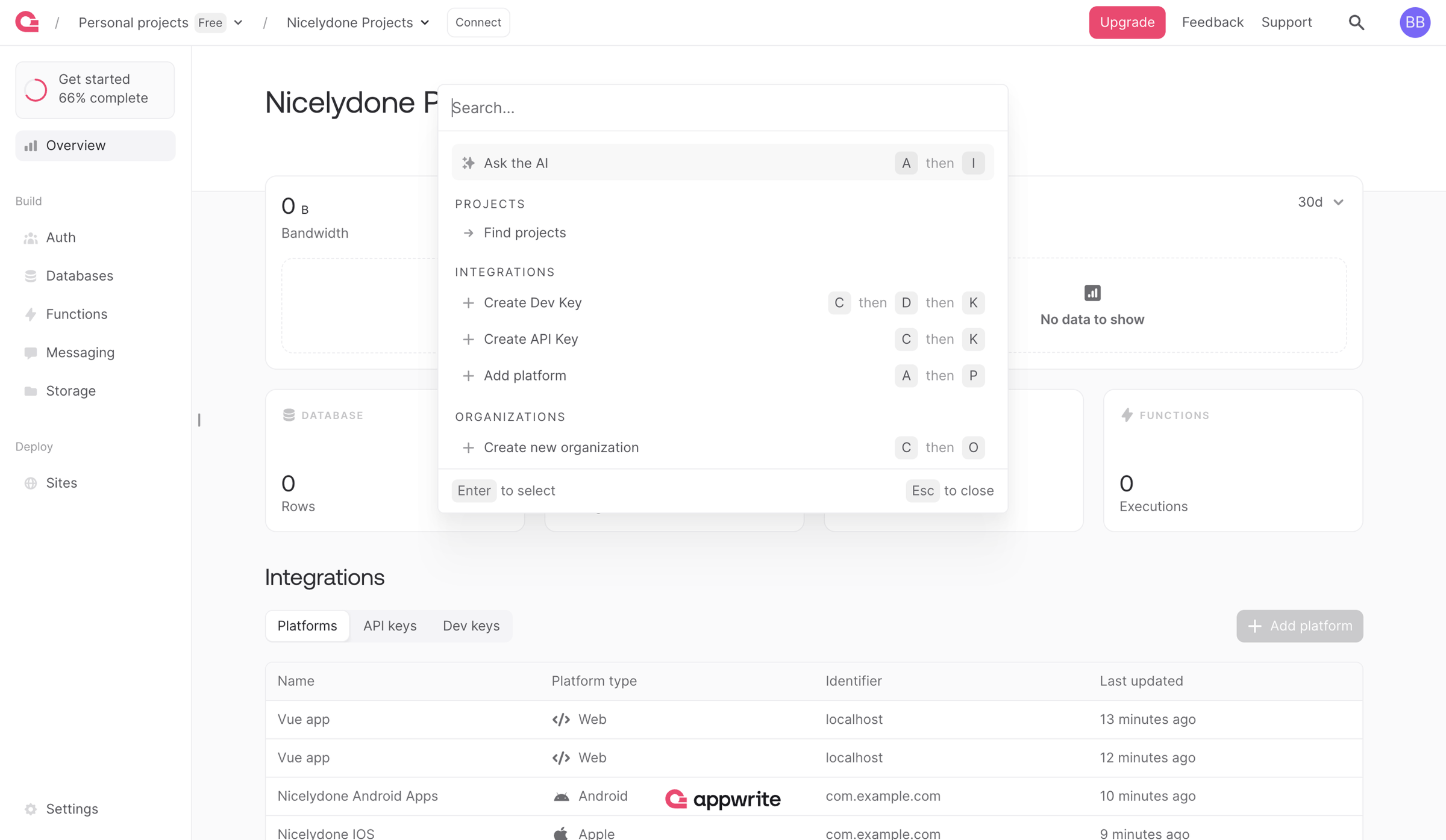Appwrite - Console - Appwrite screen
