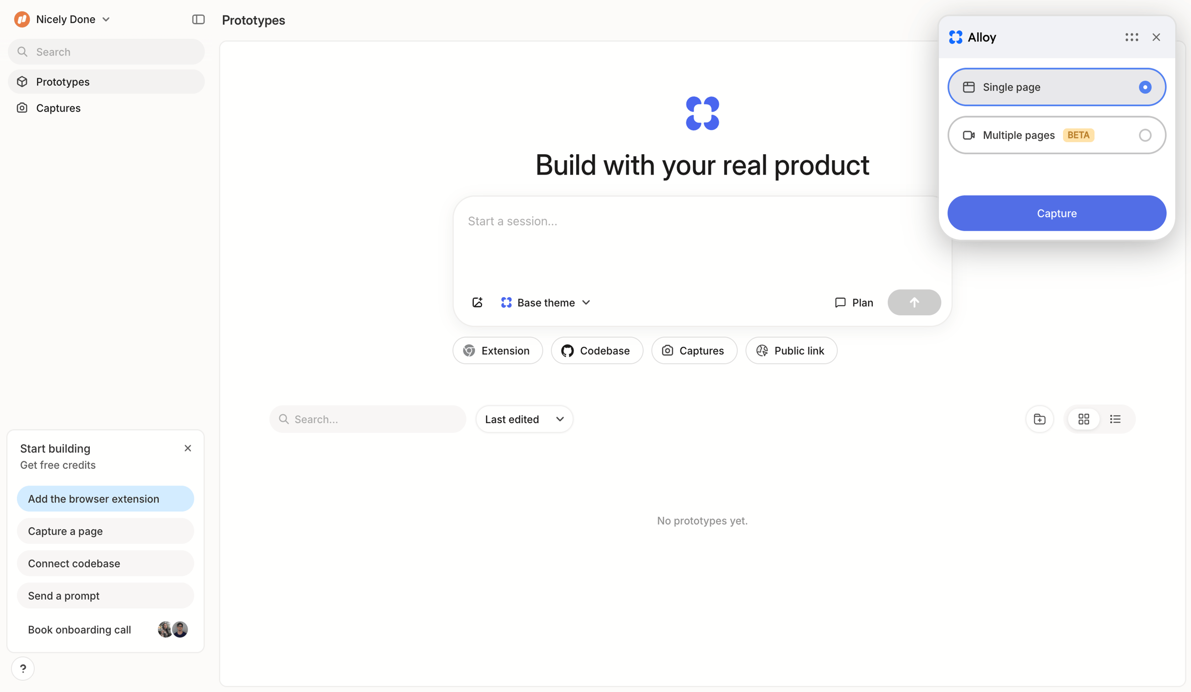 Alloy - Prototypes screen