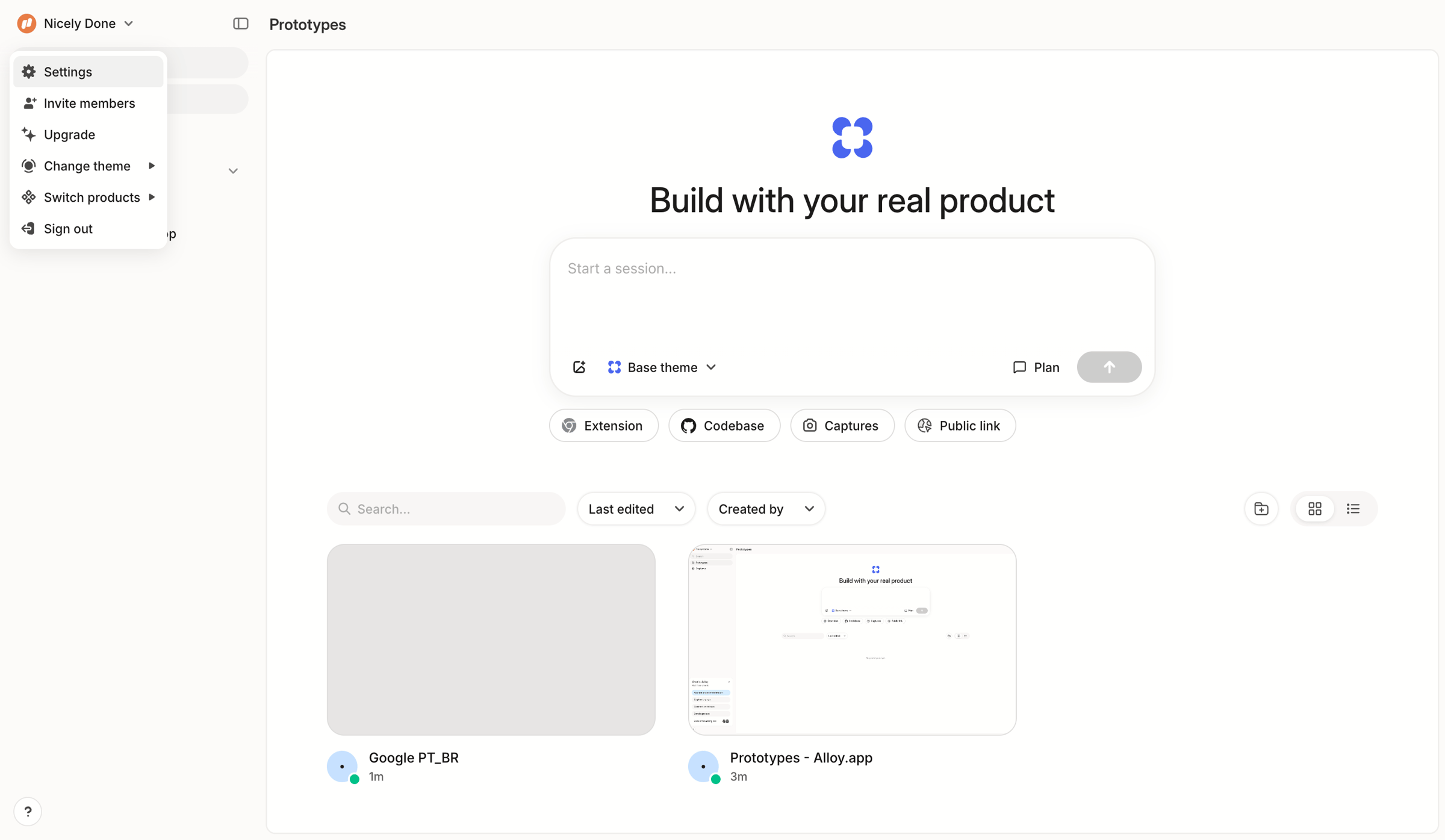 Alloy - Prototypes screen