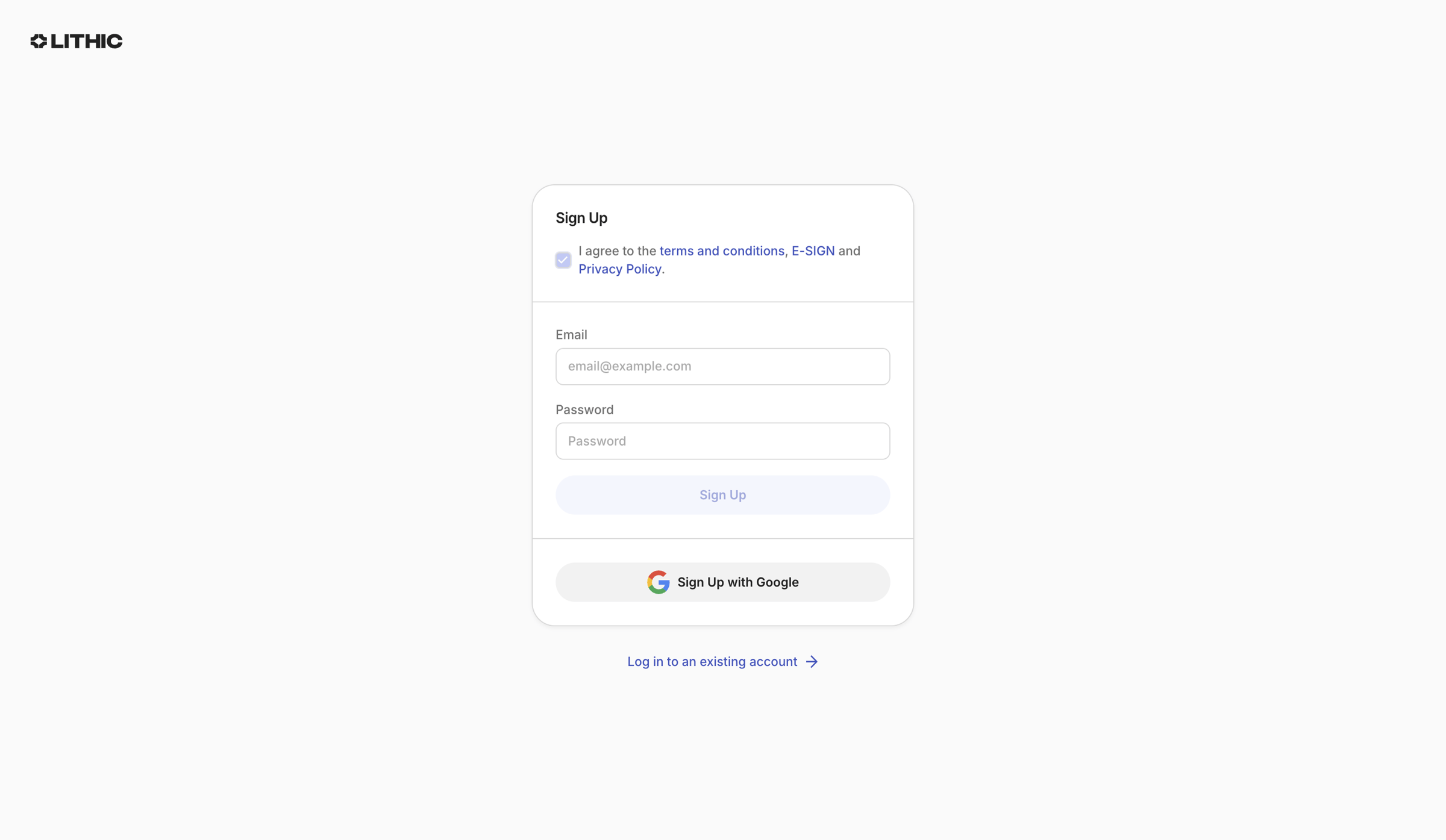 Lithic - Lithic - Sign Up screen