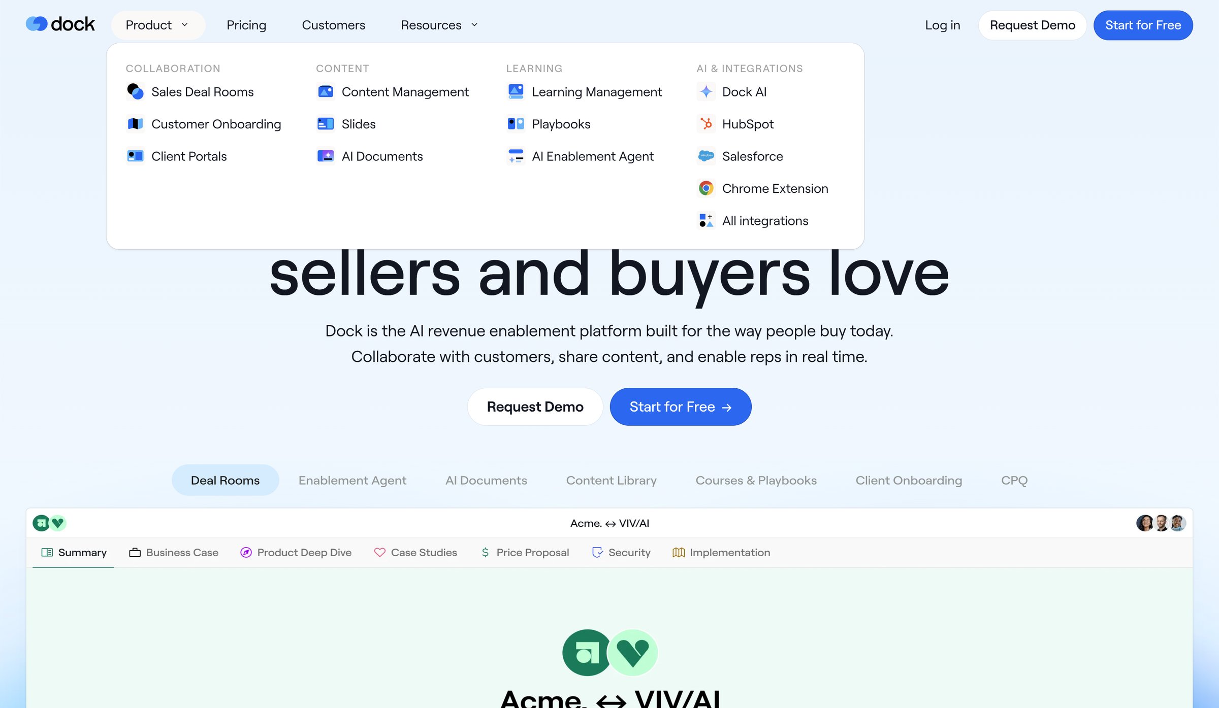 Dock - Dock | AI Revenue Enablement that Sellers & Buyers Love - hover: menu-item-0 screen