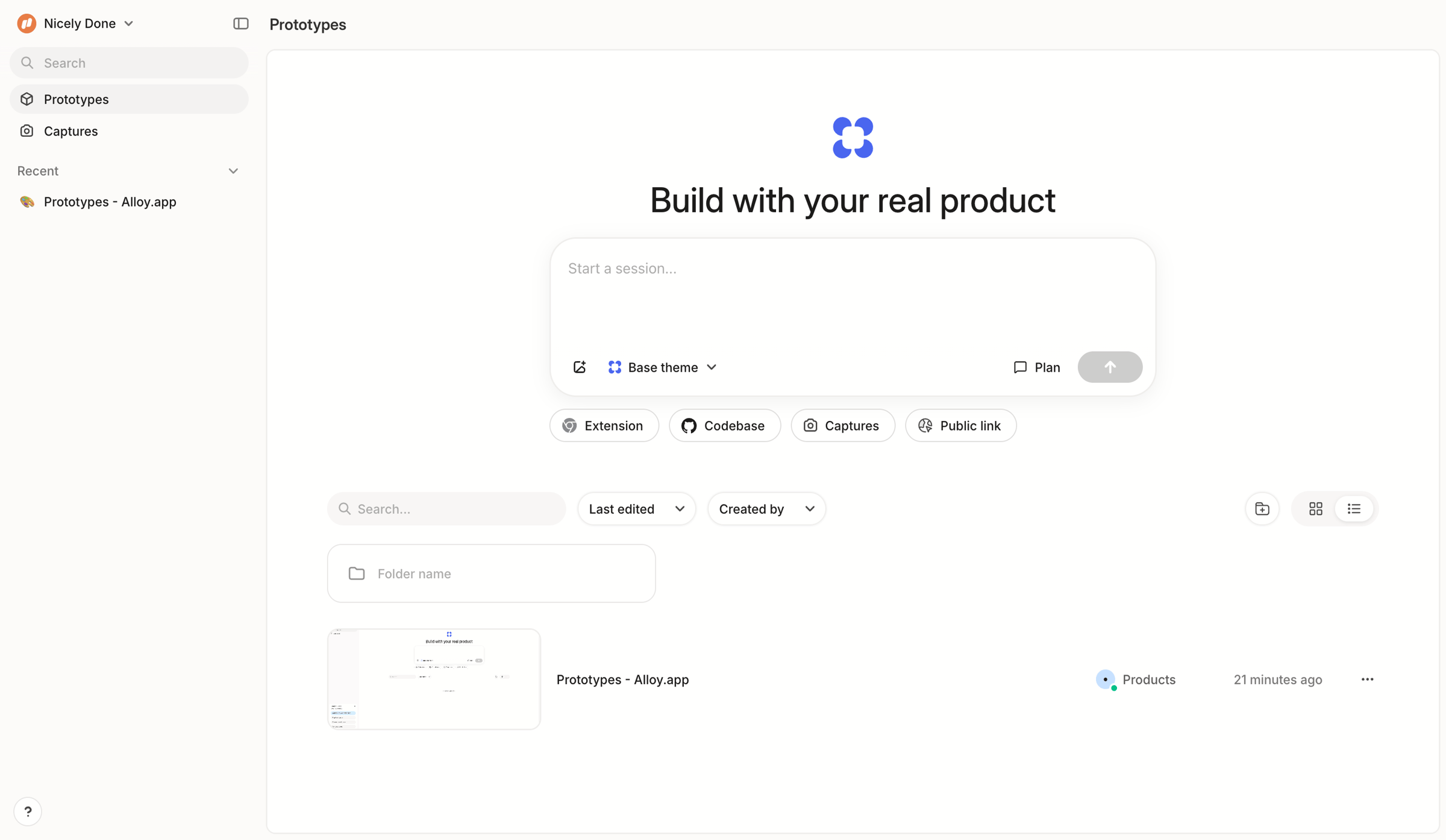 Alloy - Prototypes screen