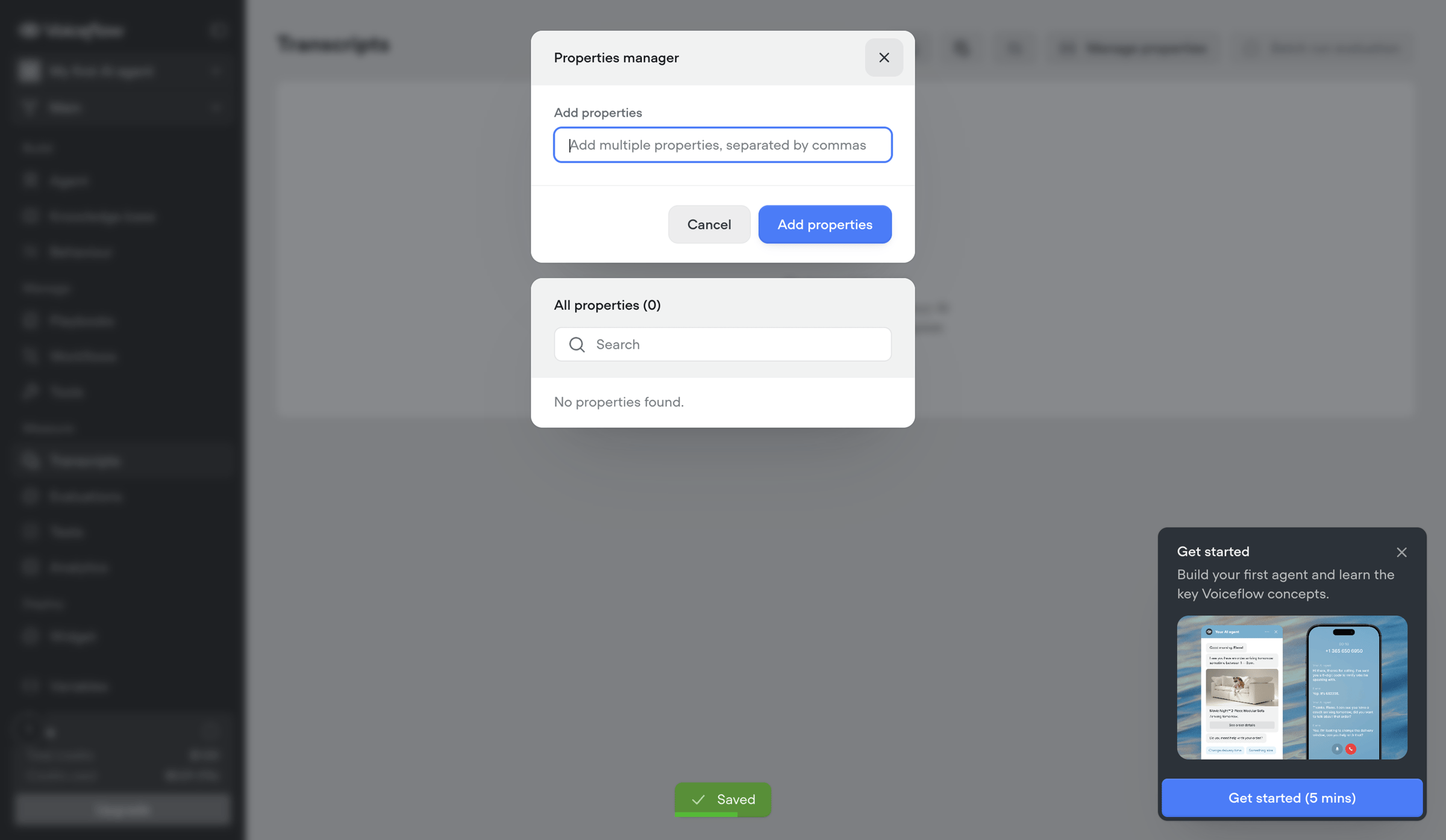 Voiceflow - My first AI agent screen