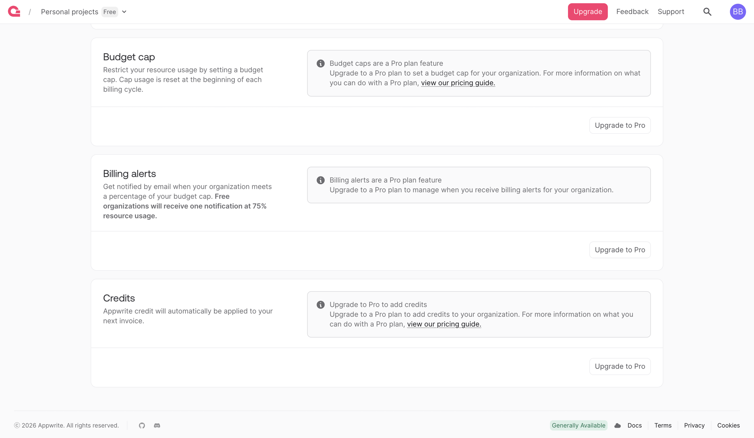 Appwrite - Organizations - Appwrite screen