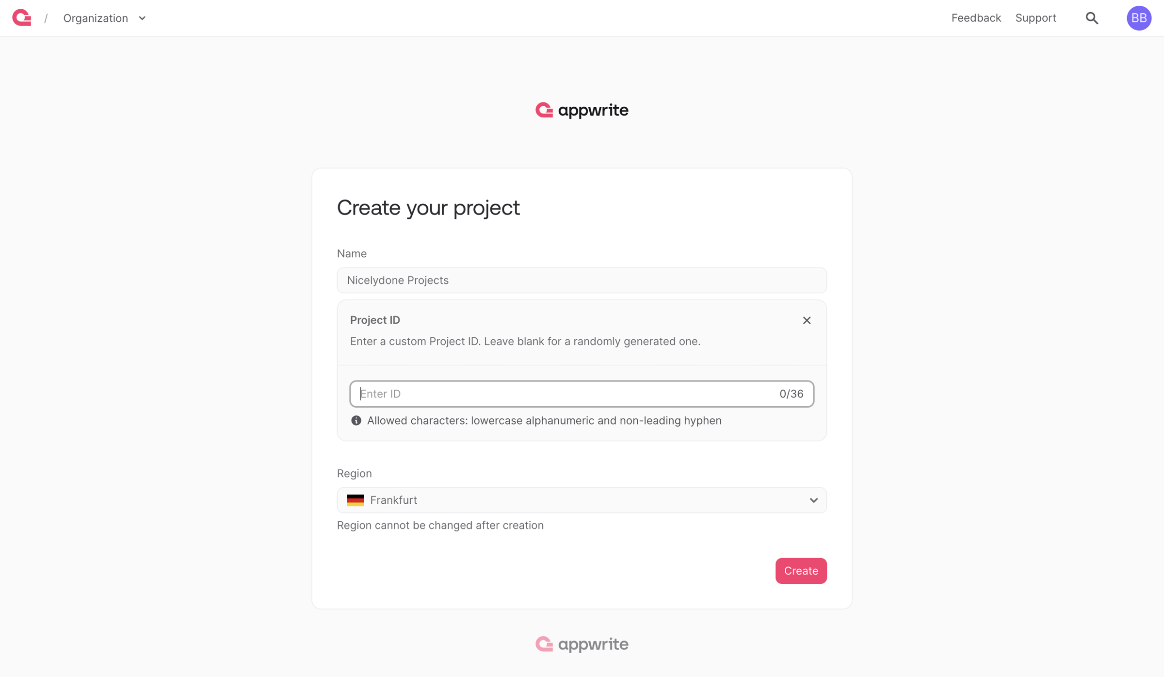 Appwrite - Create project - Appwrite screen