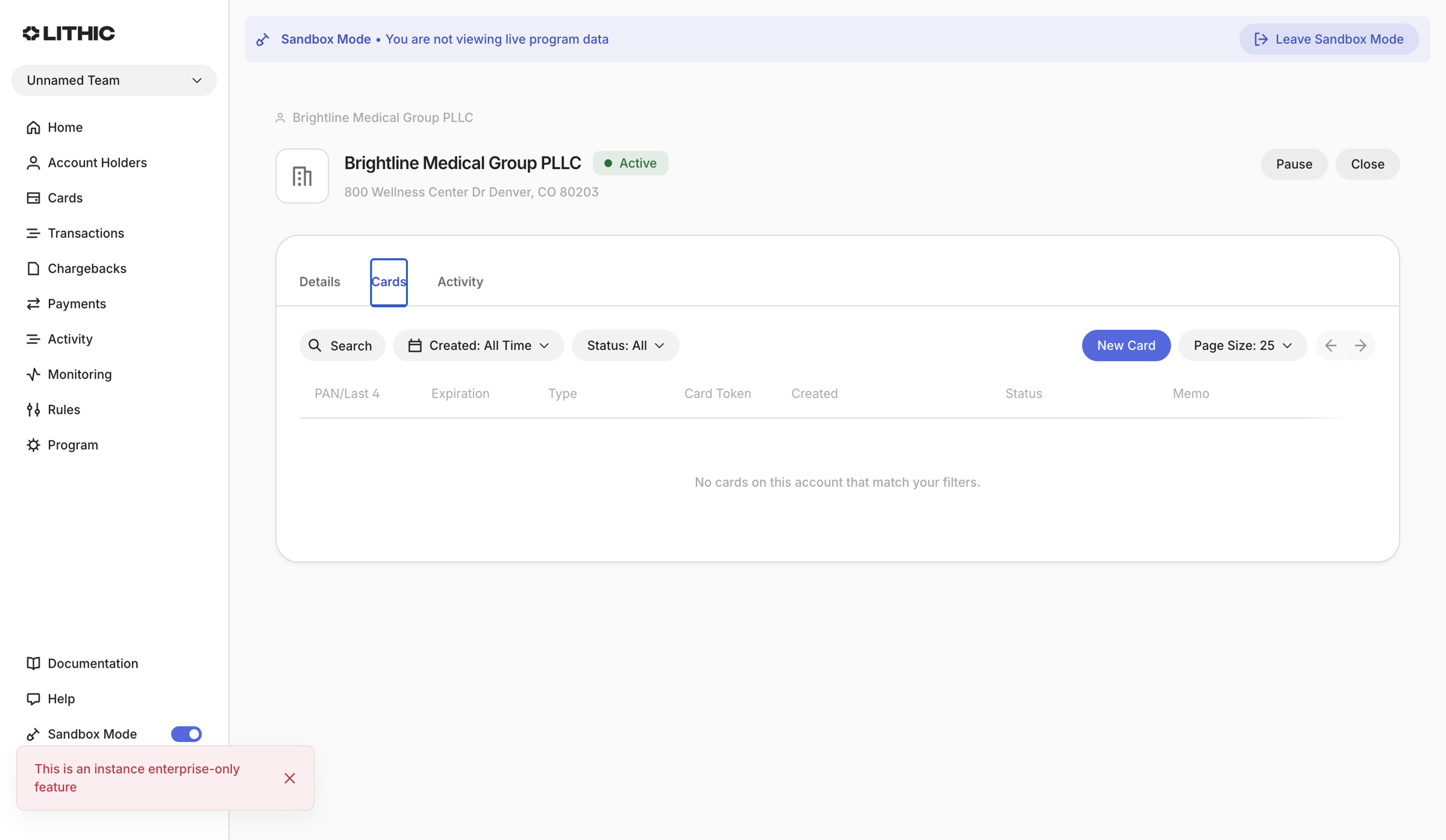 Lithic - Lithic - Account Holders screen