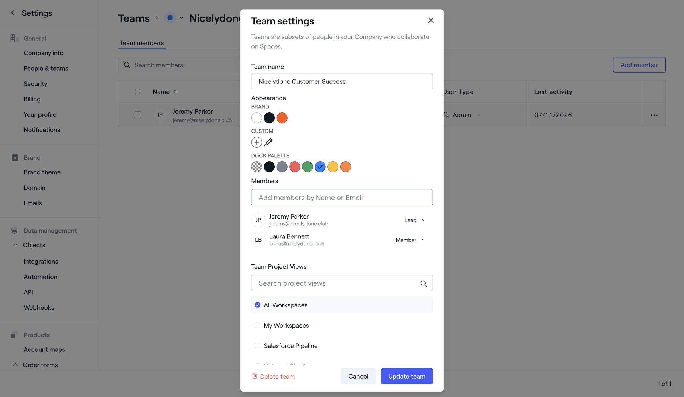 Dock - Nicelydone Customer Success · Dock screen