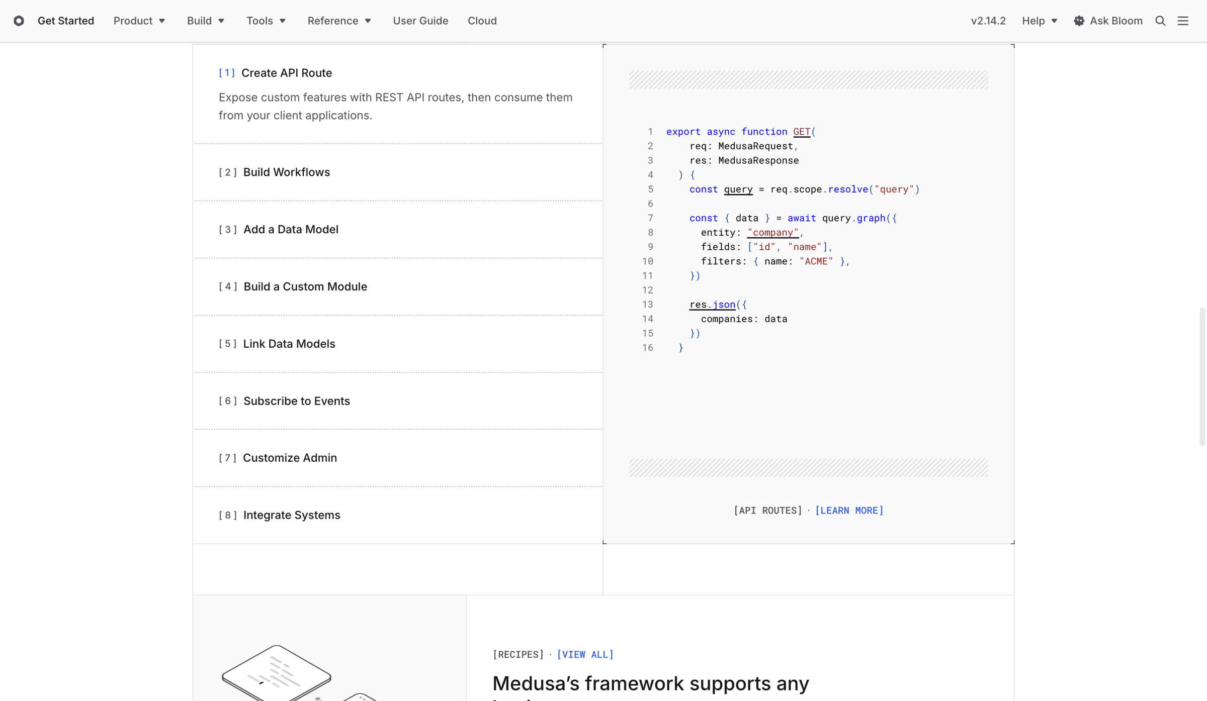 Bloom - Medusa Documentation screen