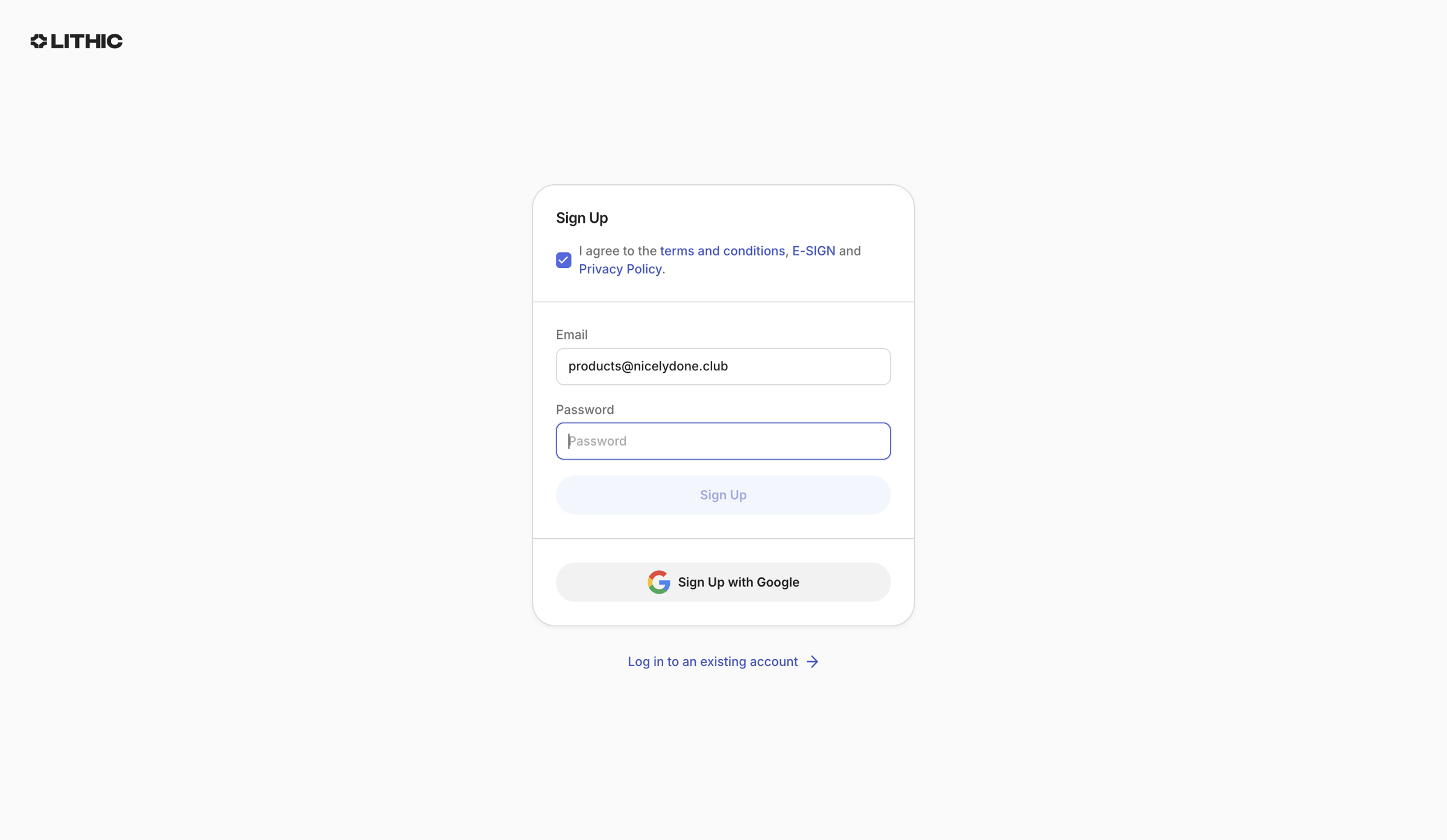 Lithic - Lithic - Sign Up screen