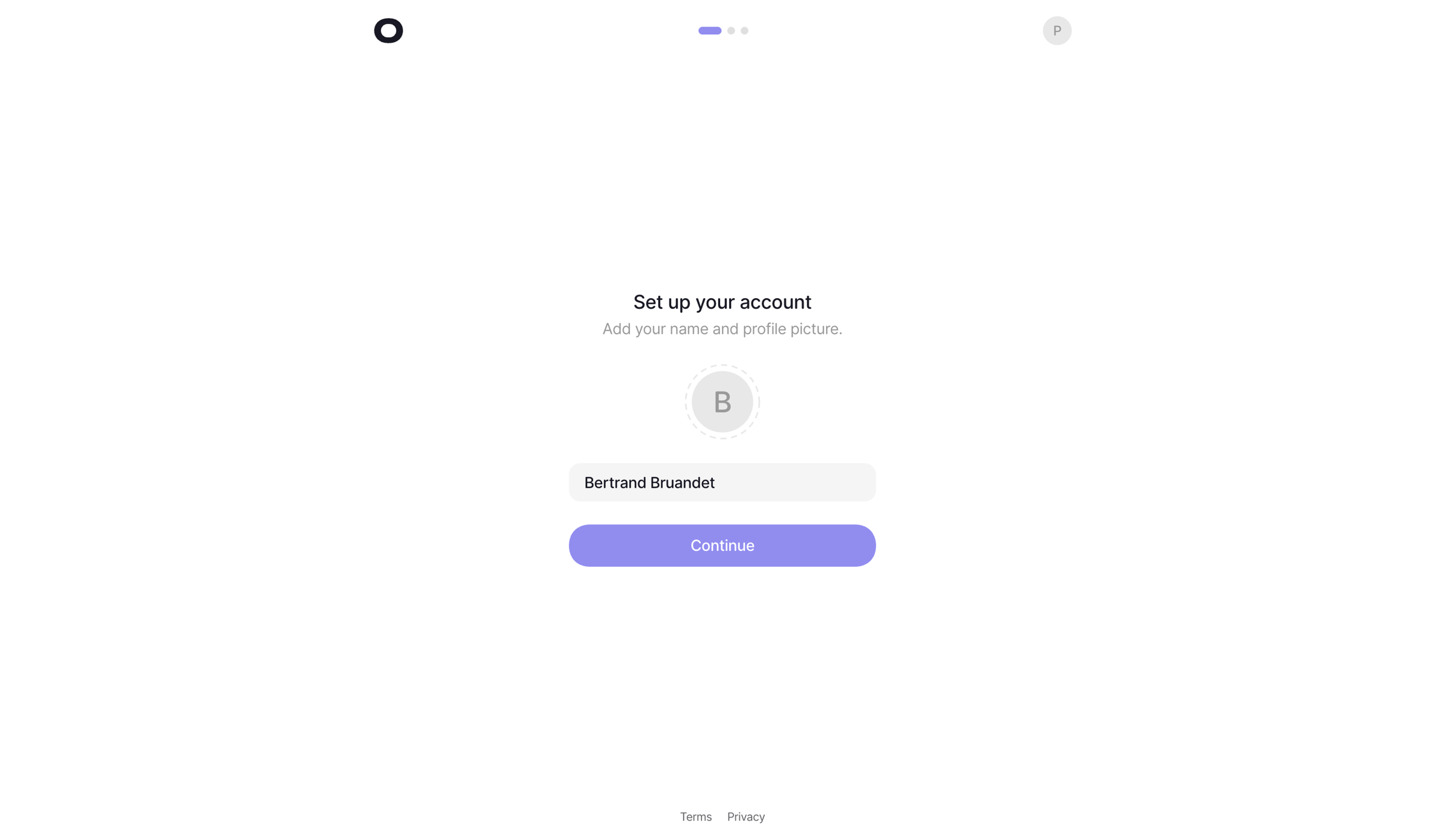 Visitors - visitors.now/onboarding/account screen