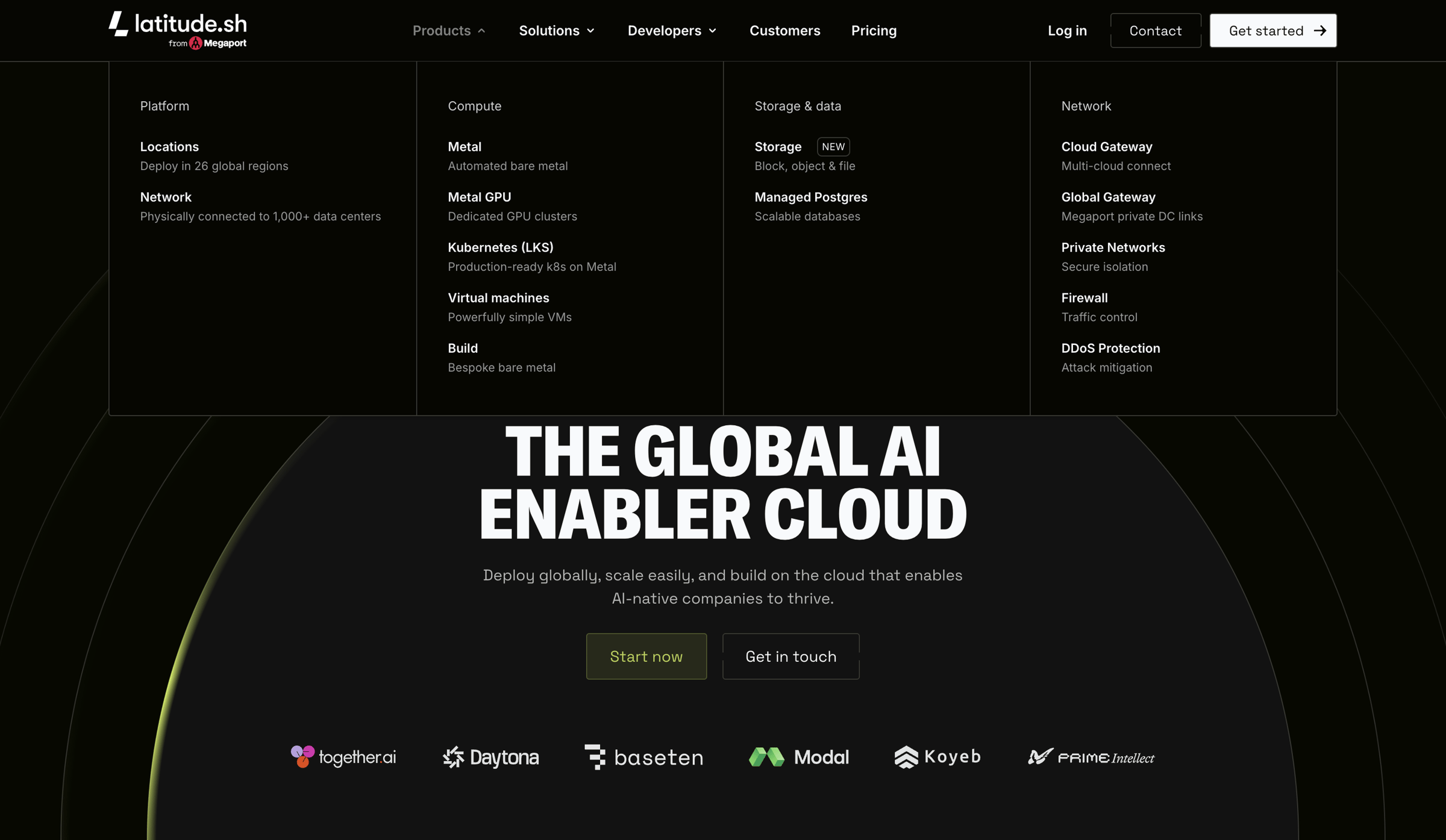 Latitude.sh - Latitude.sh | The global AI enabler cloud - Latitude.sh - hover: Products screen