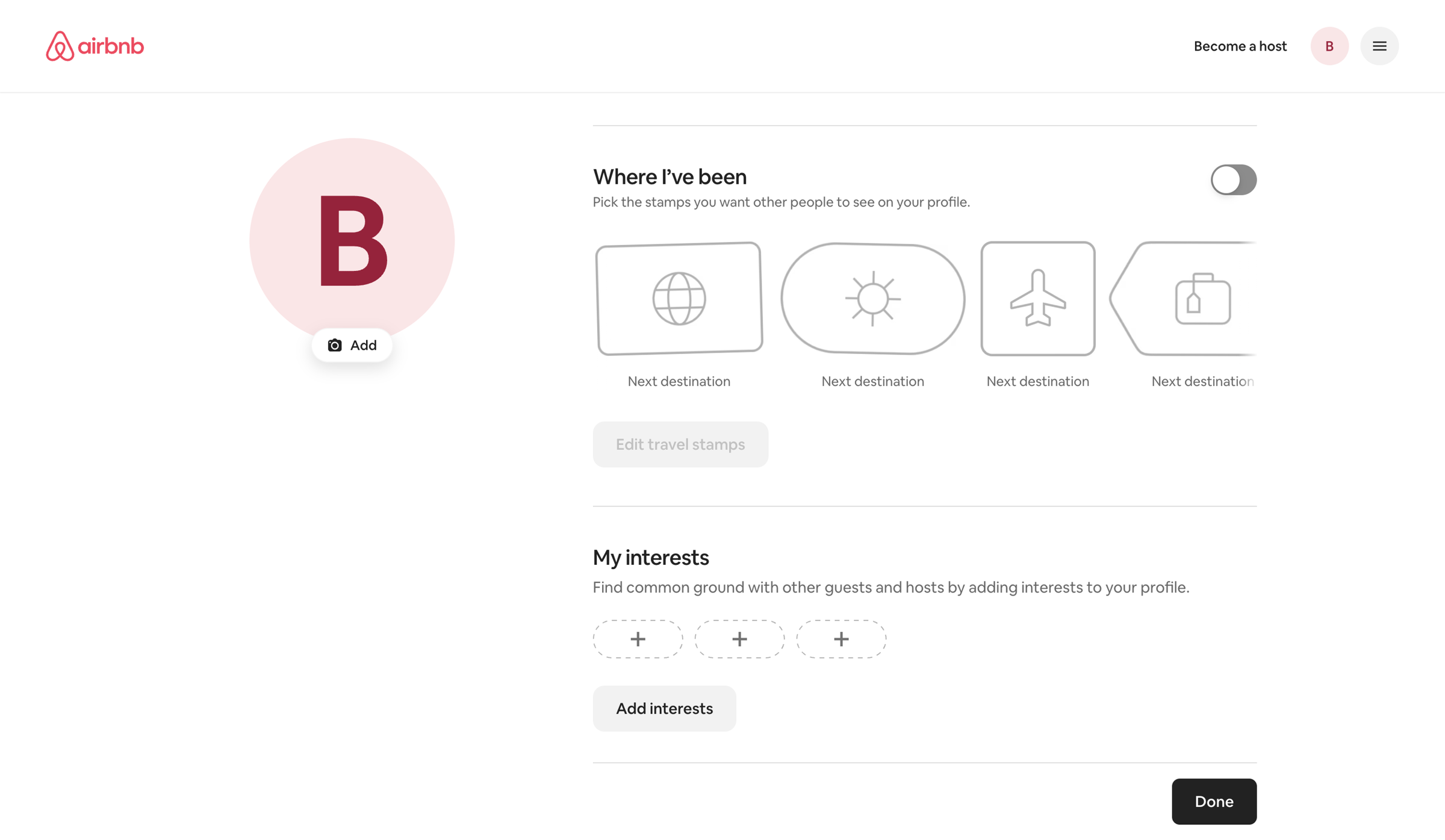 Airbnb - Edit profile · Airbnb screen