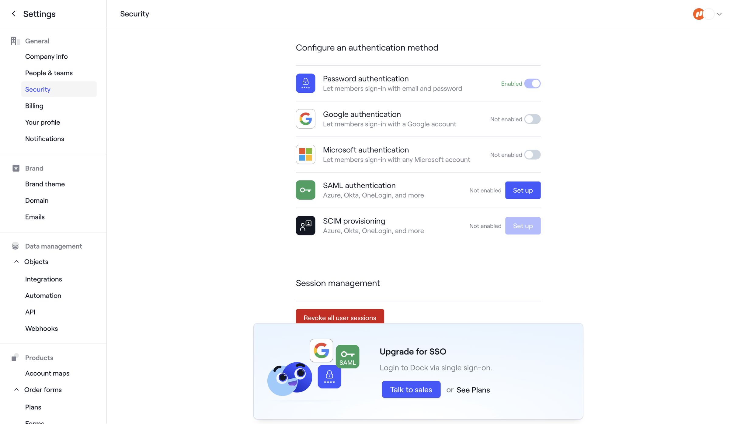 Dock - Dock · Settings screen