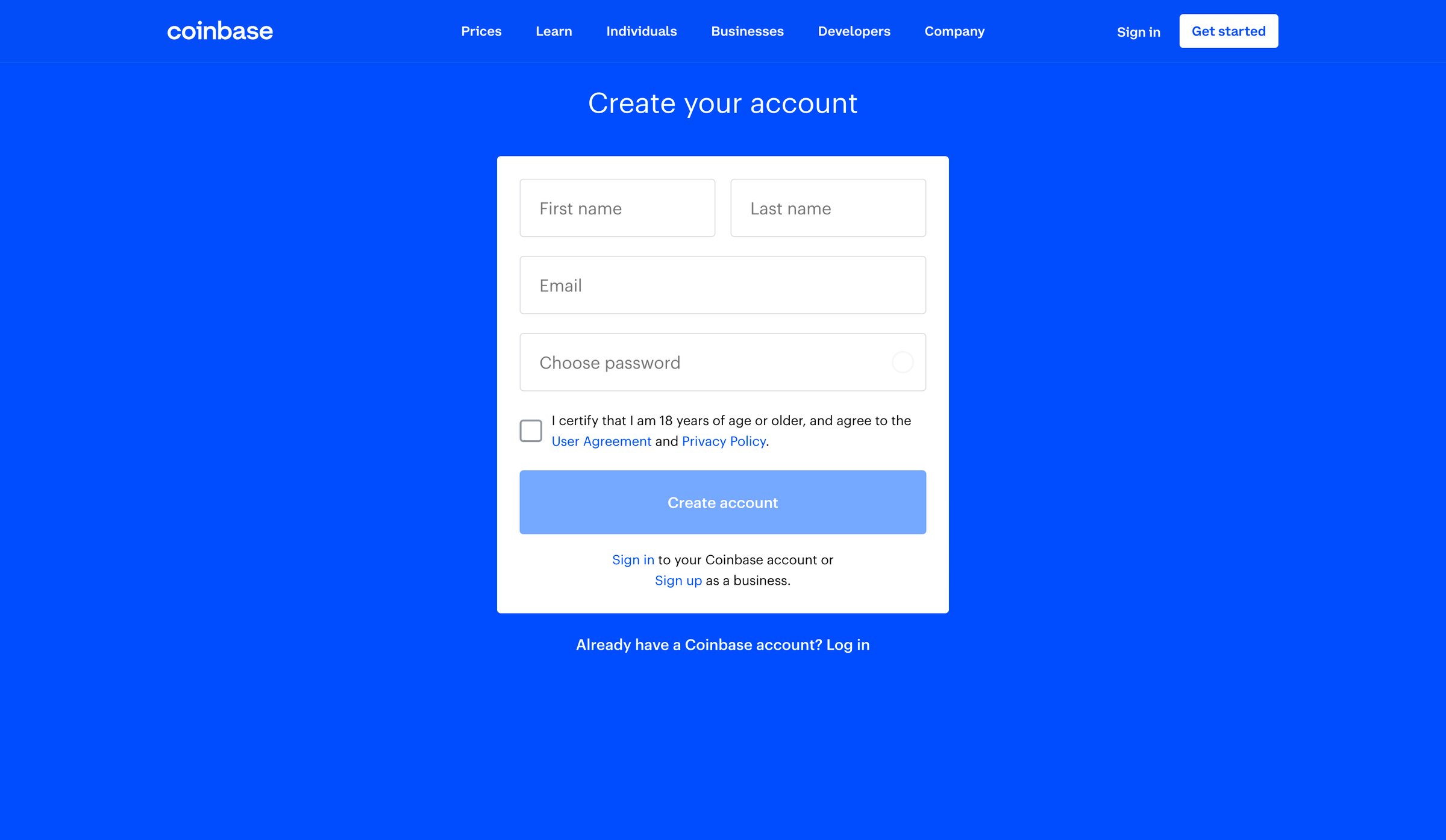 Coinbase - Sign Up - Coinbase screen