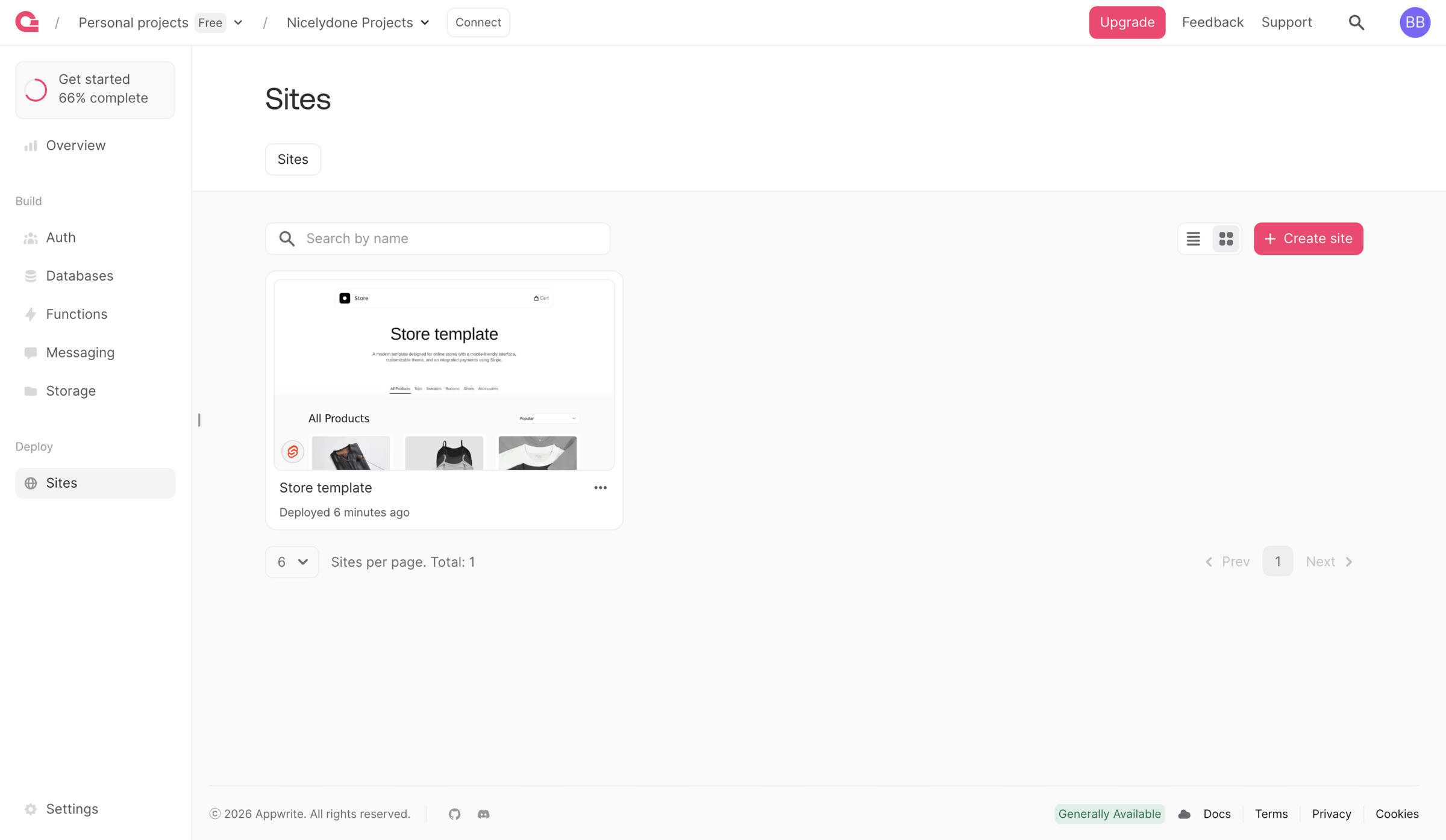 Appwrite - Site - Appwrite screen