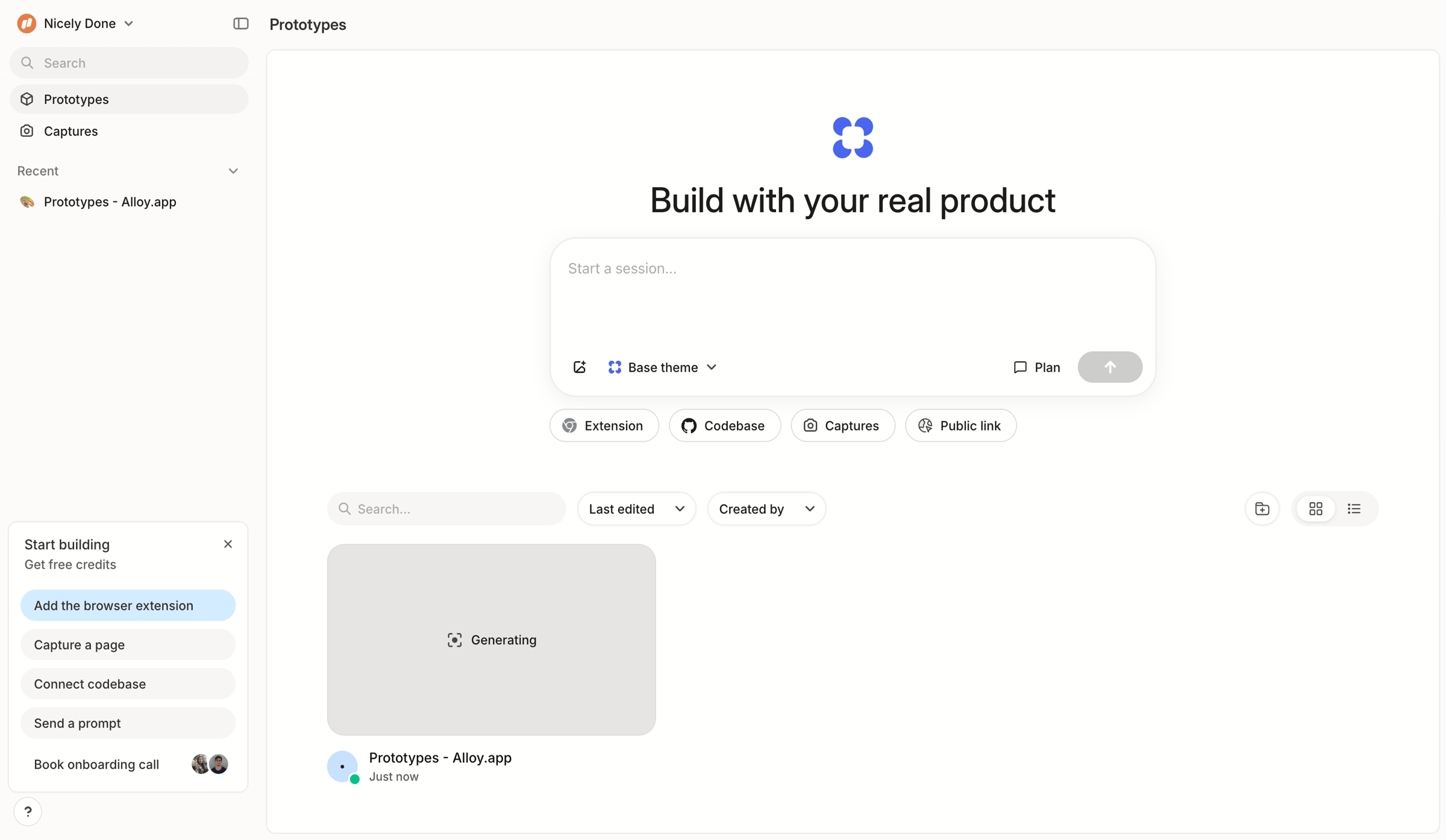 Alloy - Prototypes screen
