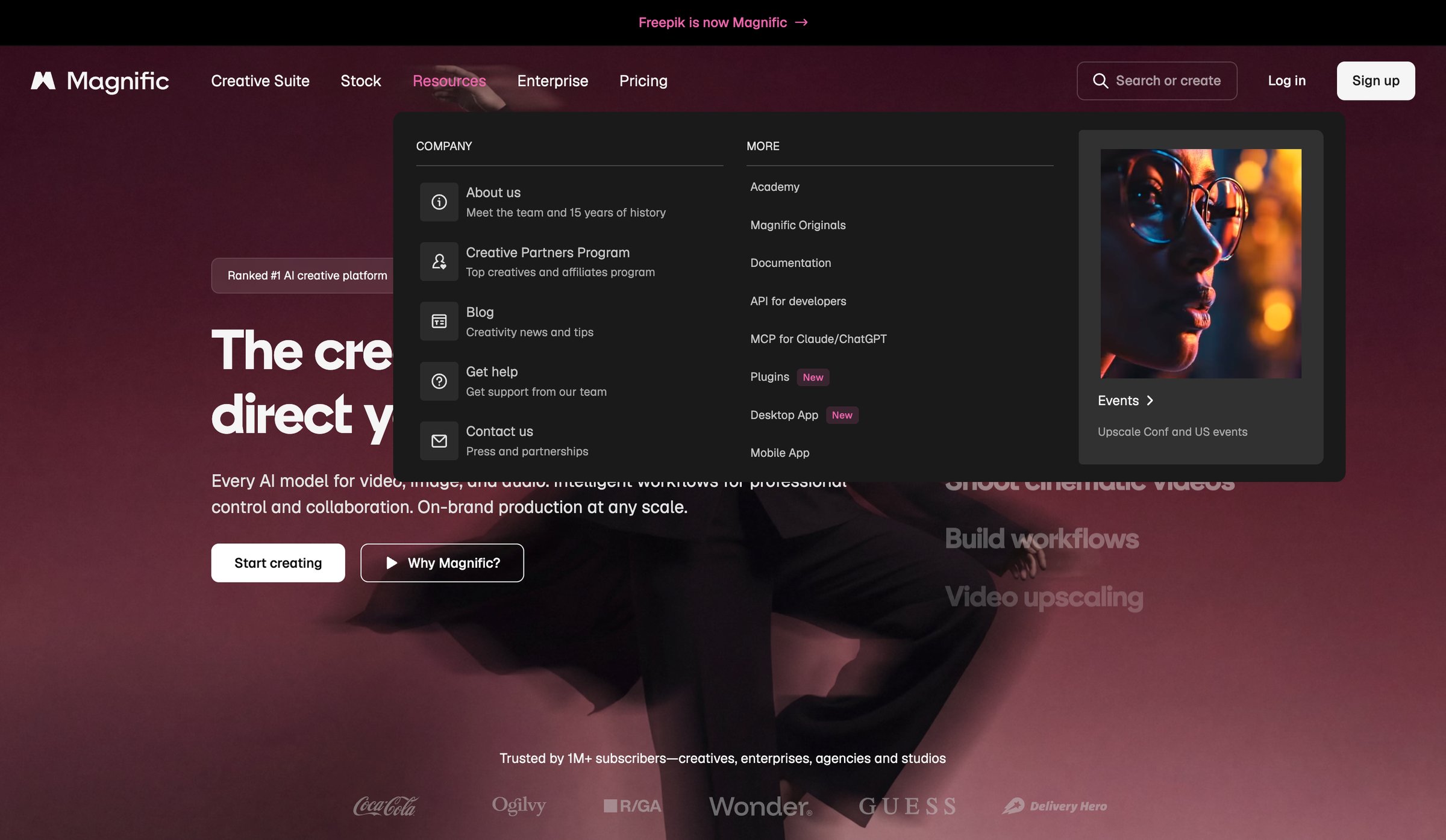 Magnific - Magnific (formerly Freepik) | The AI Creative Platform - hover: Resources screen