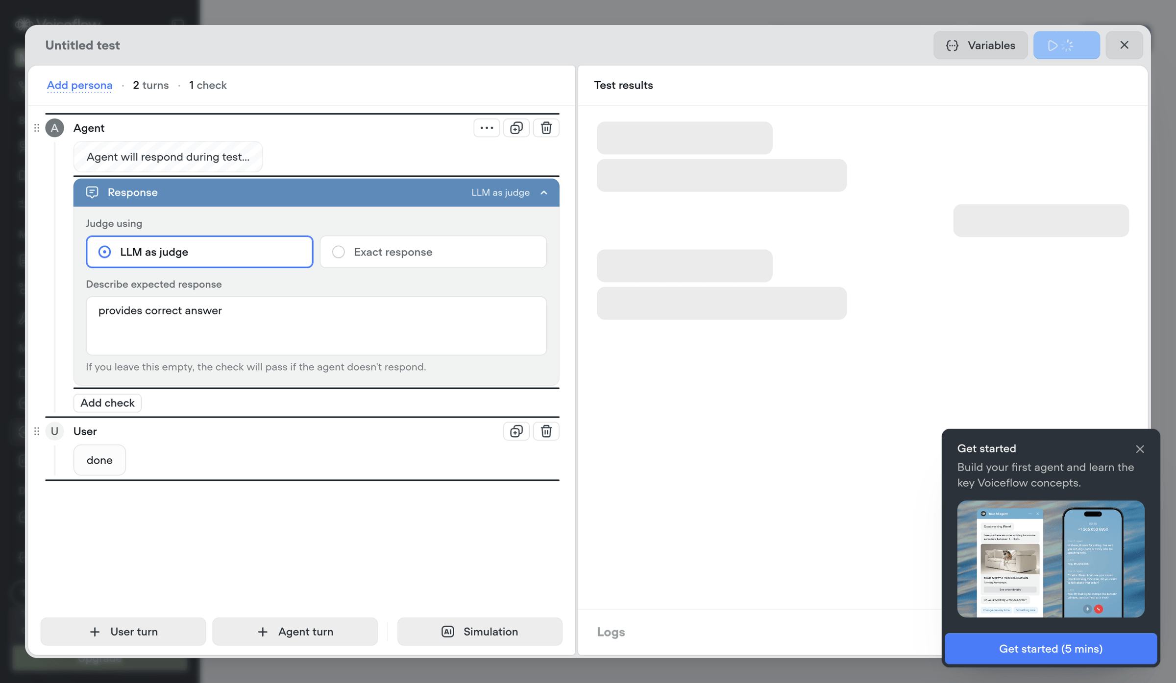 Voiceflow - My first AI agent screen