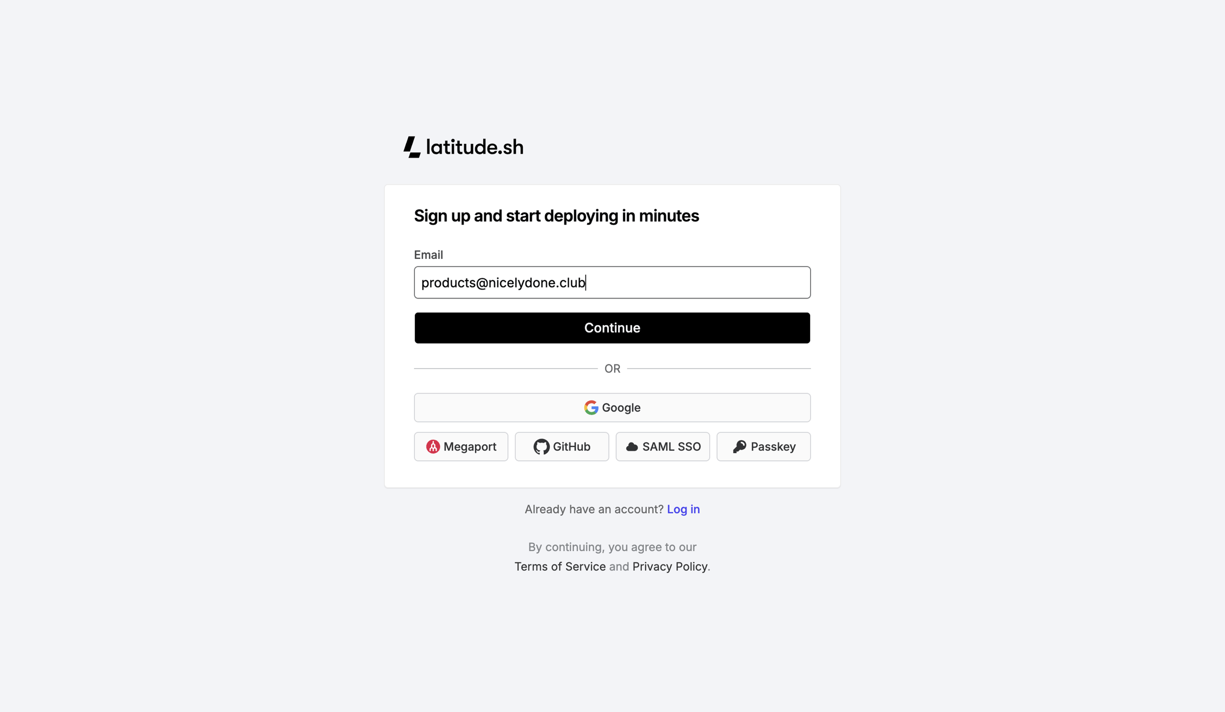 Latitude.sh - Sign up – Dashboard - Latitude.sh screen