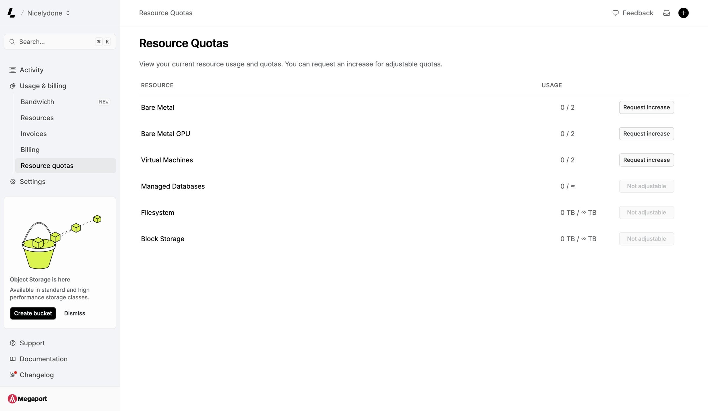 Latitude.sh - Resource Quotas – Dashboard - Latitude.sh screen
