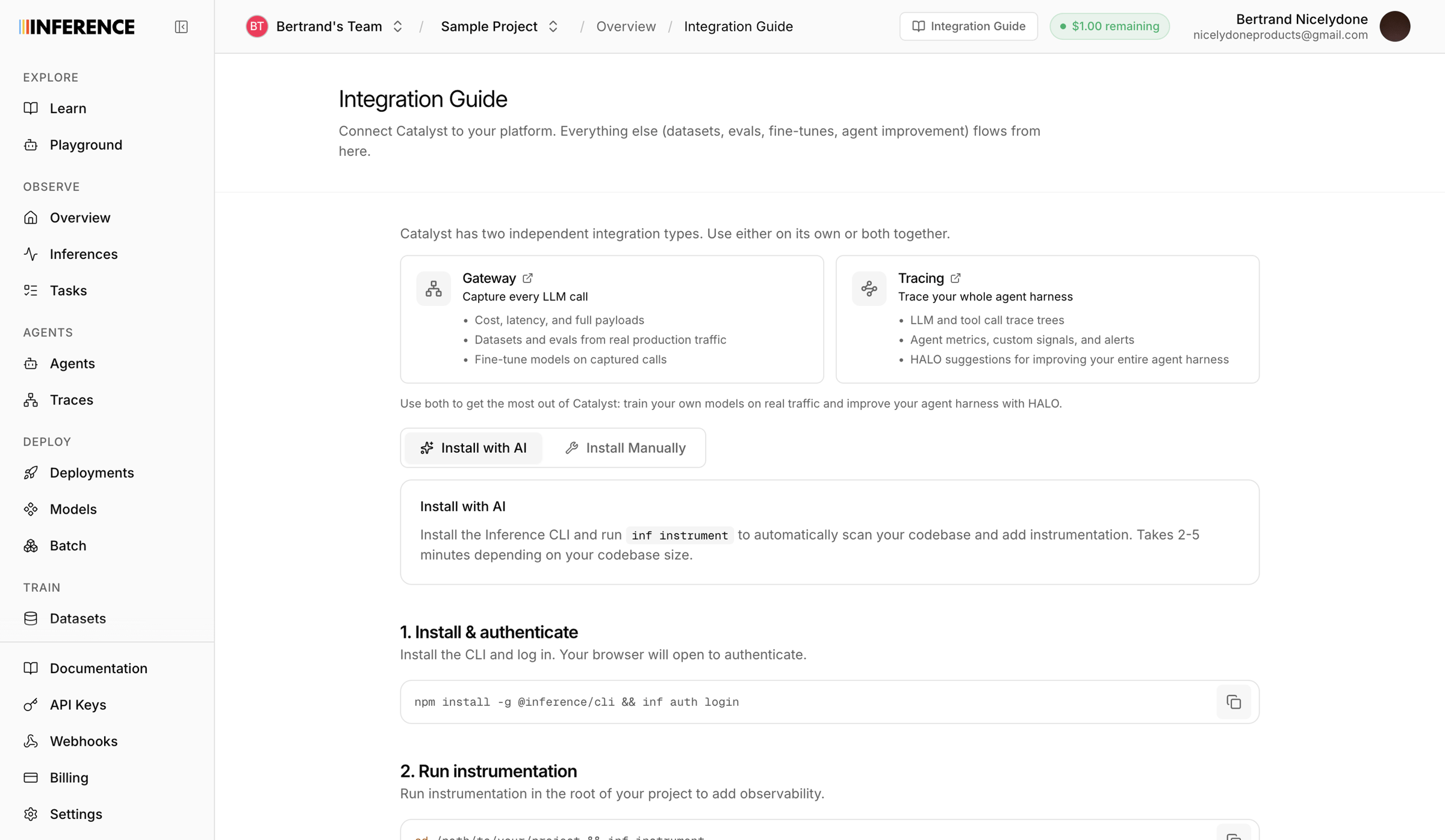 Inference - Integrate | inference.net screen