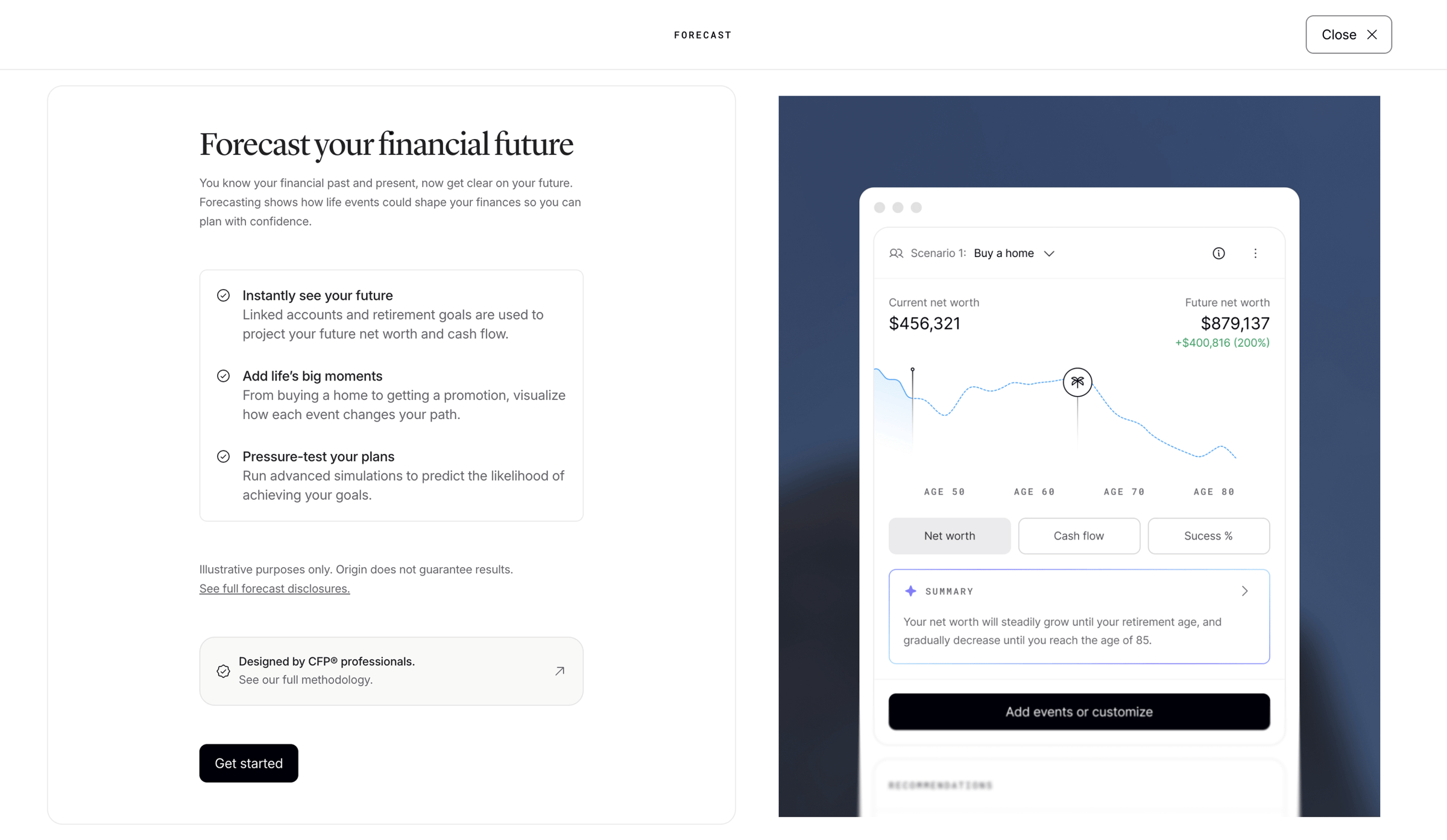 Origin Financial screen