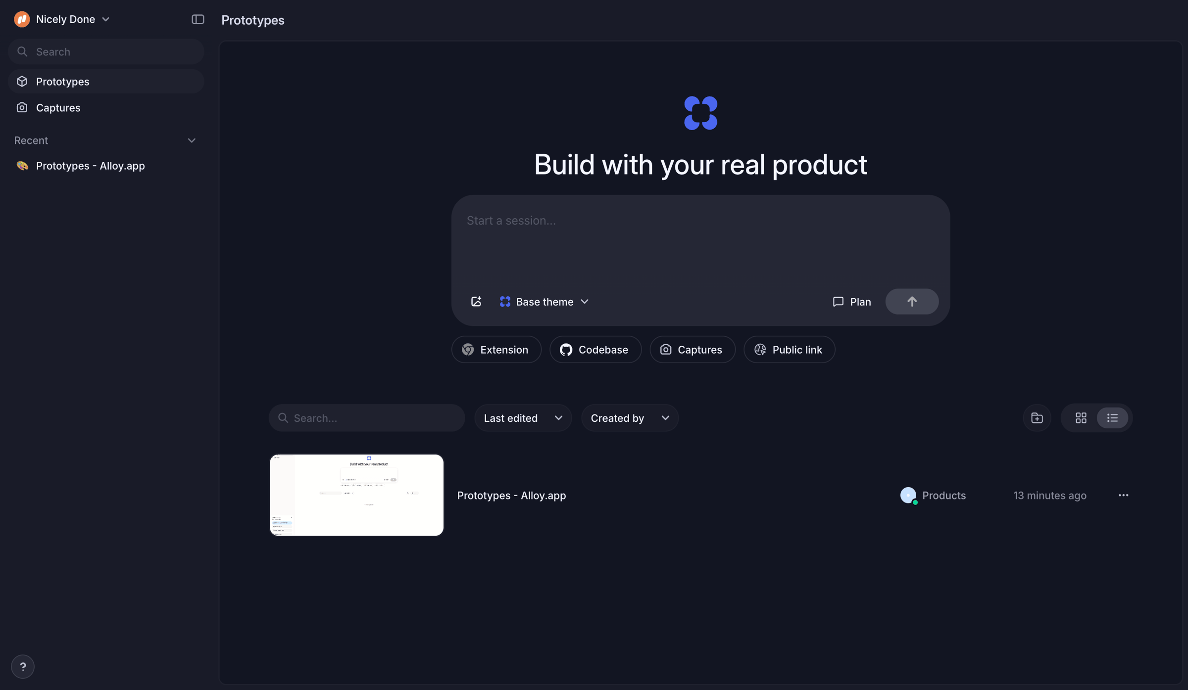 Alloy - Prototypes screen
