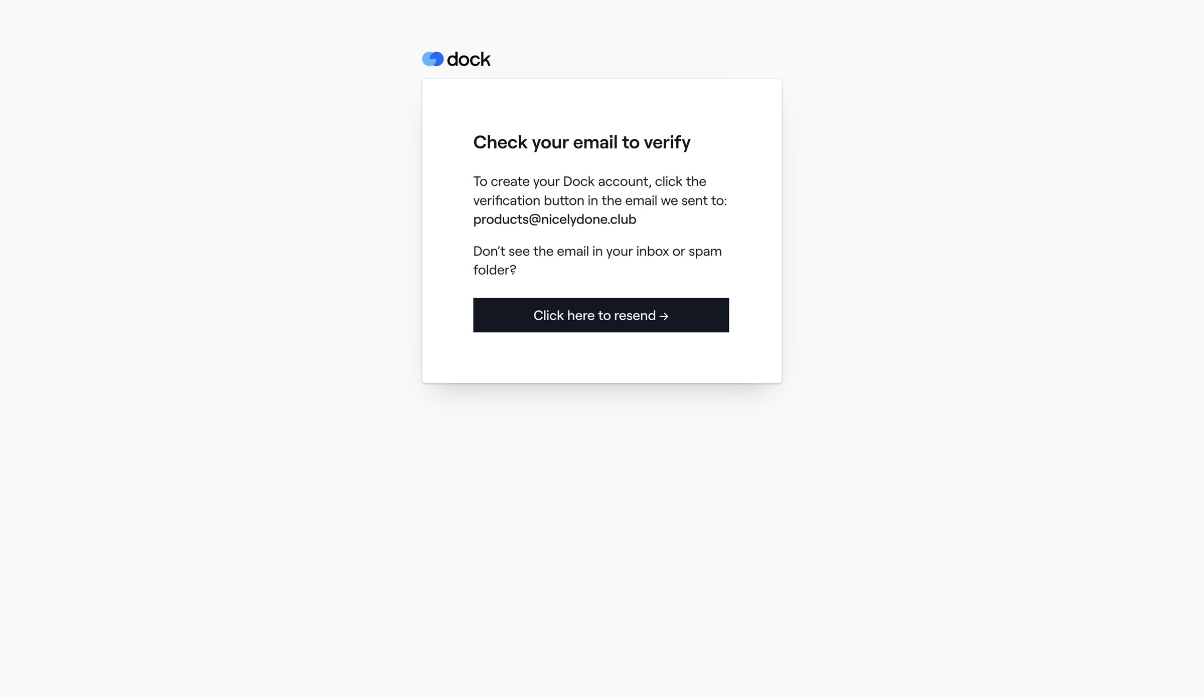 Dock - Sign up · Dock screen