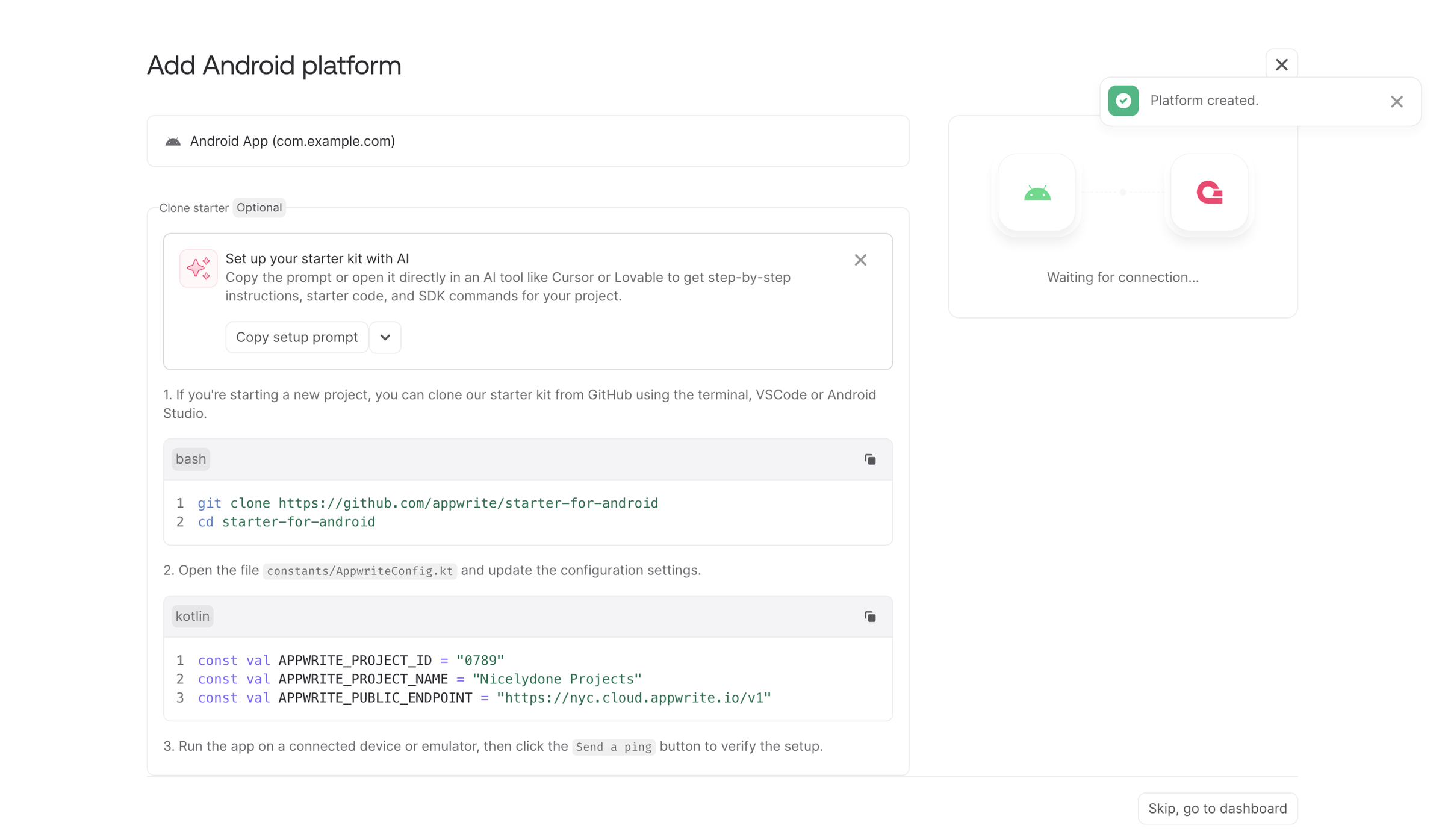 Appwrite - Console - Appwrite screen