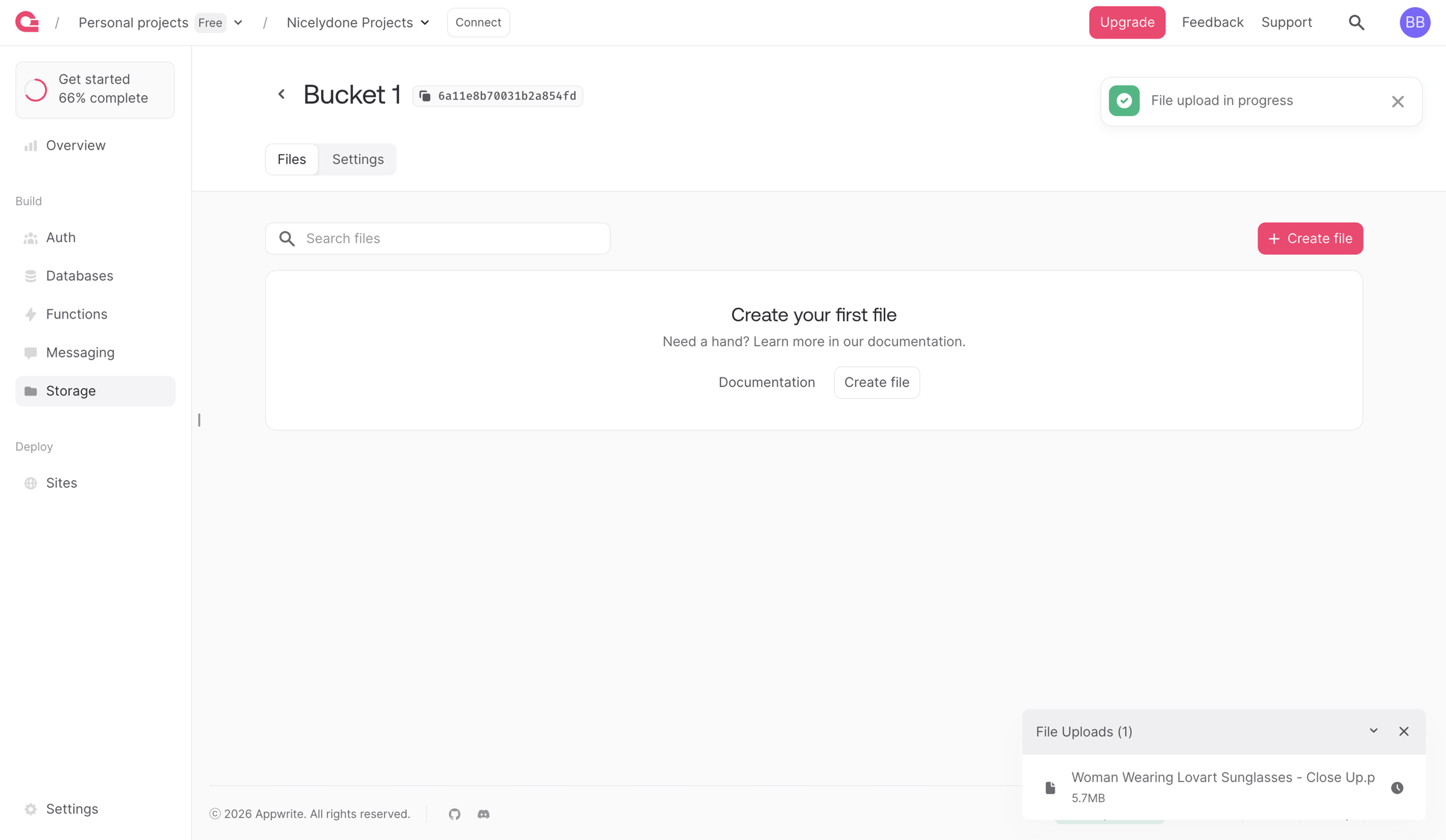 Appwrite - Bucket - Appwrite screen