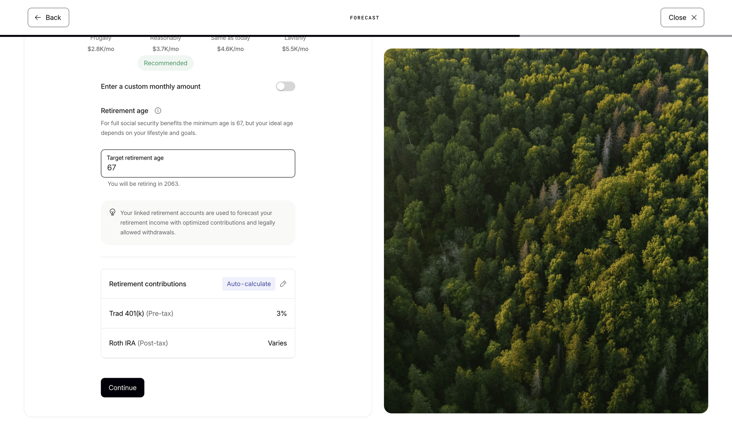 Origin Financial screen