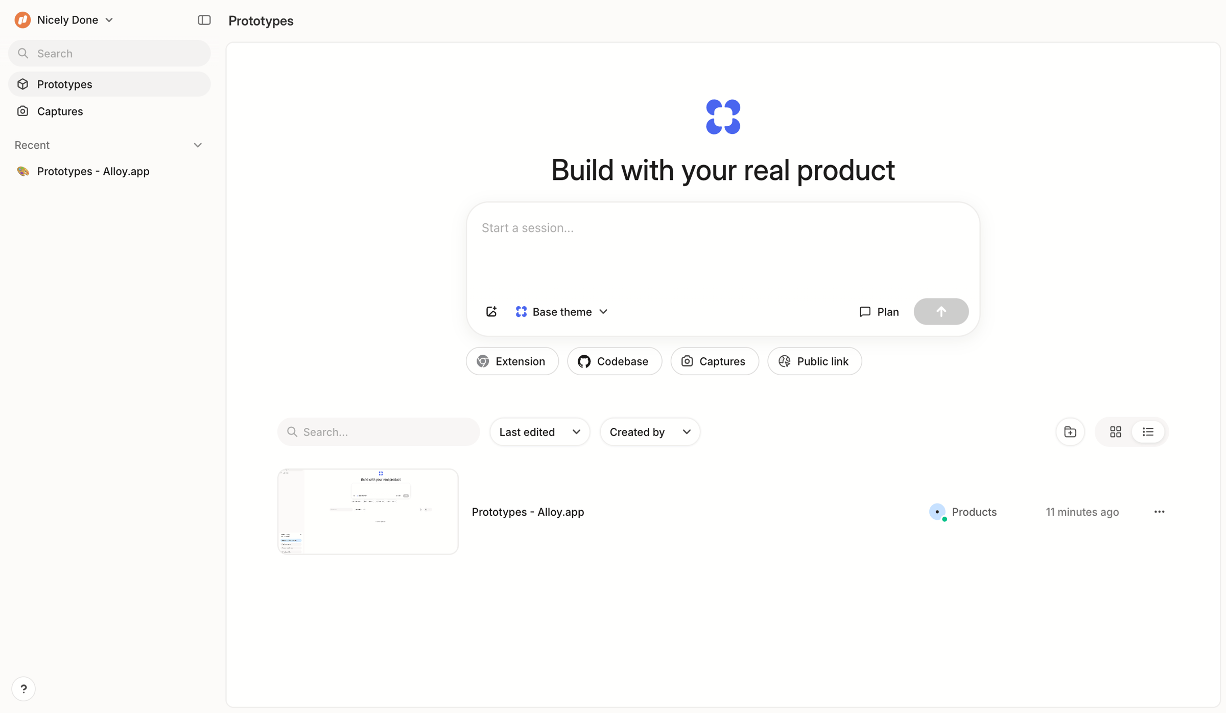 Alloy - Prototypes screen