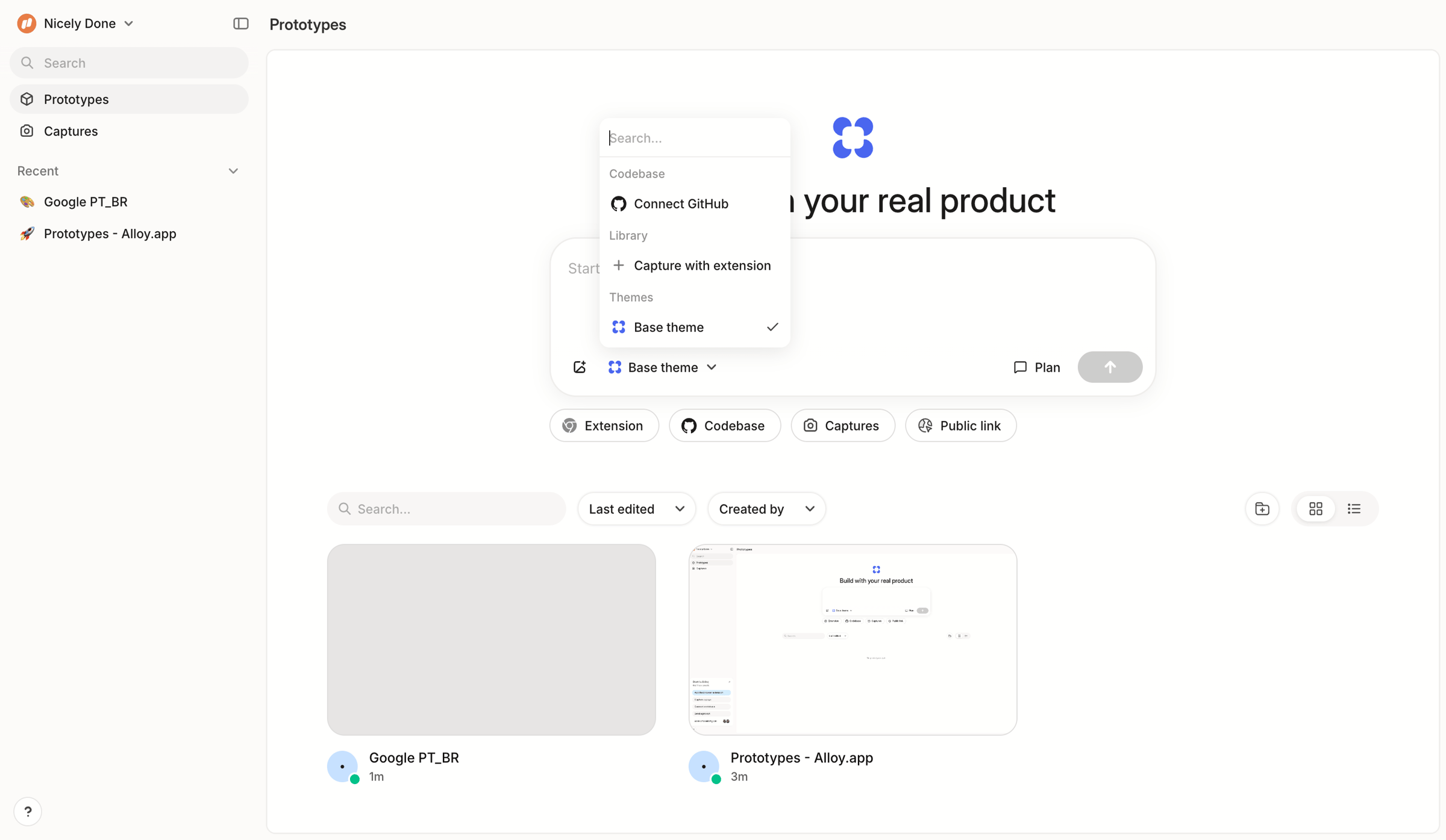Alloy - Prototypes screen