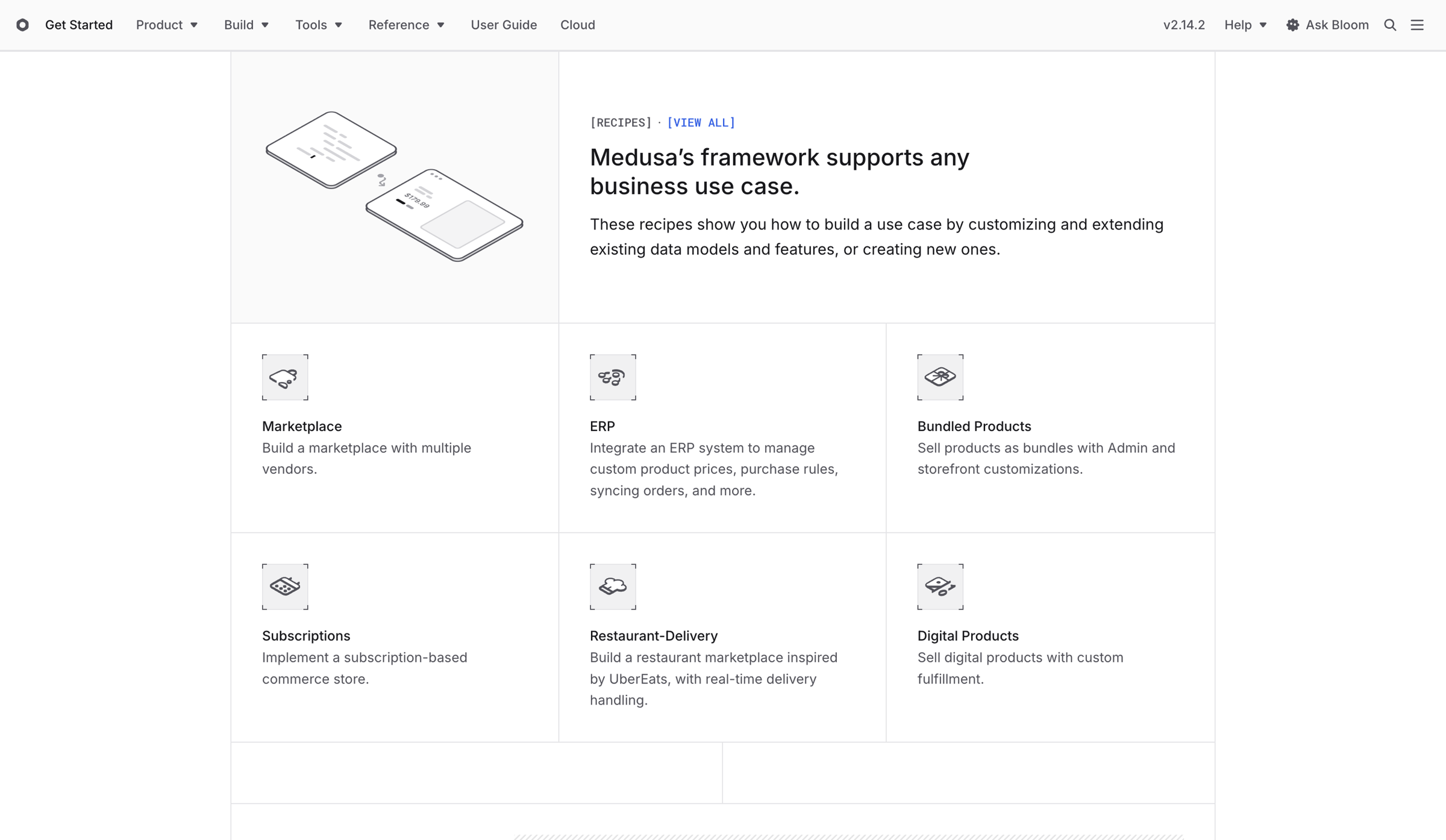 Bloom - Medusa Documentation screen
