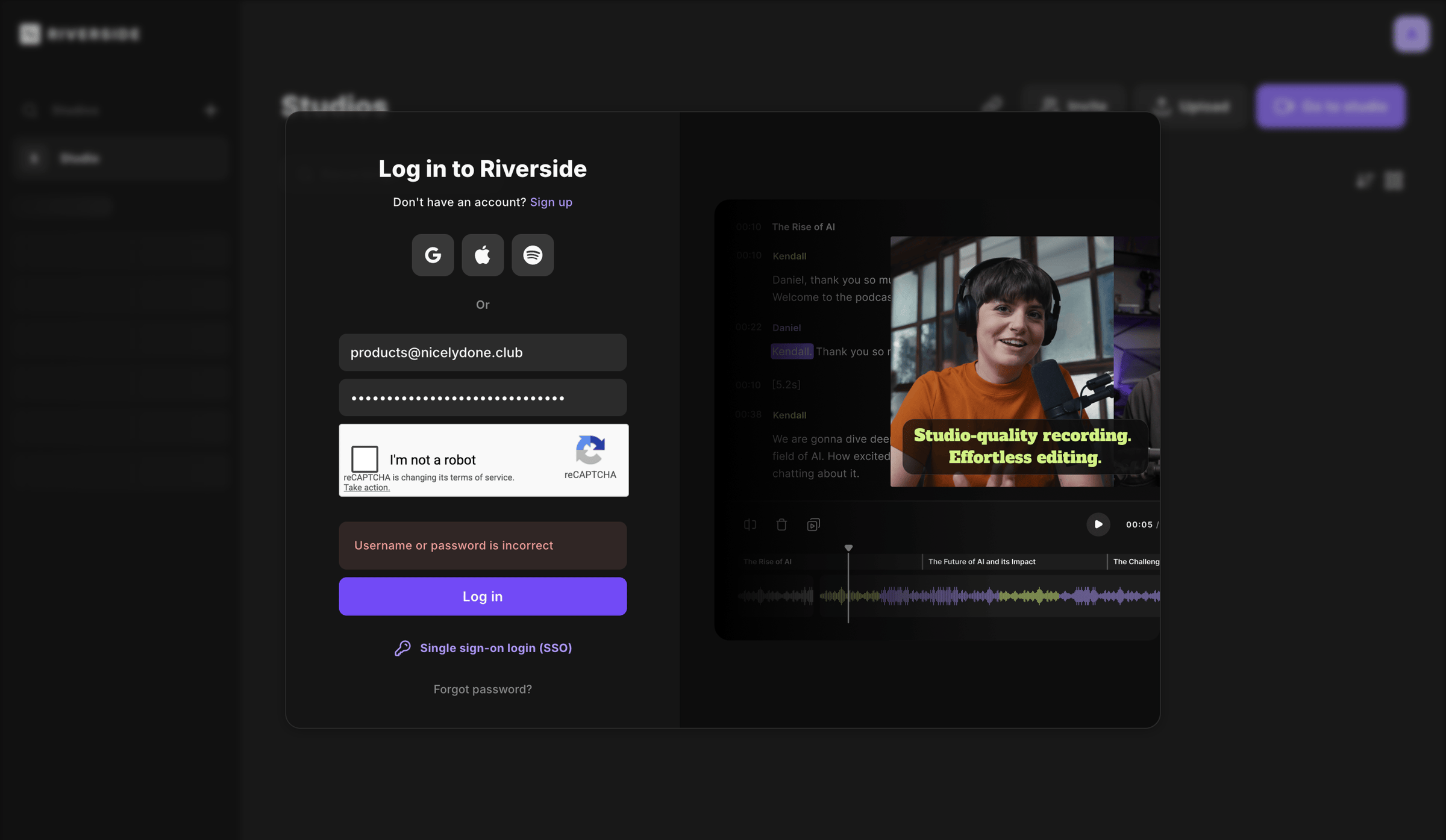 Riverside - Riverside Studio screen