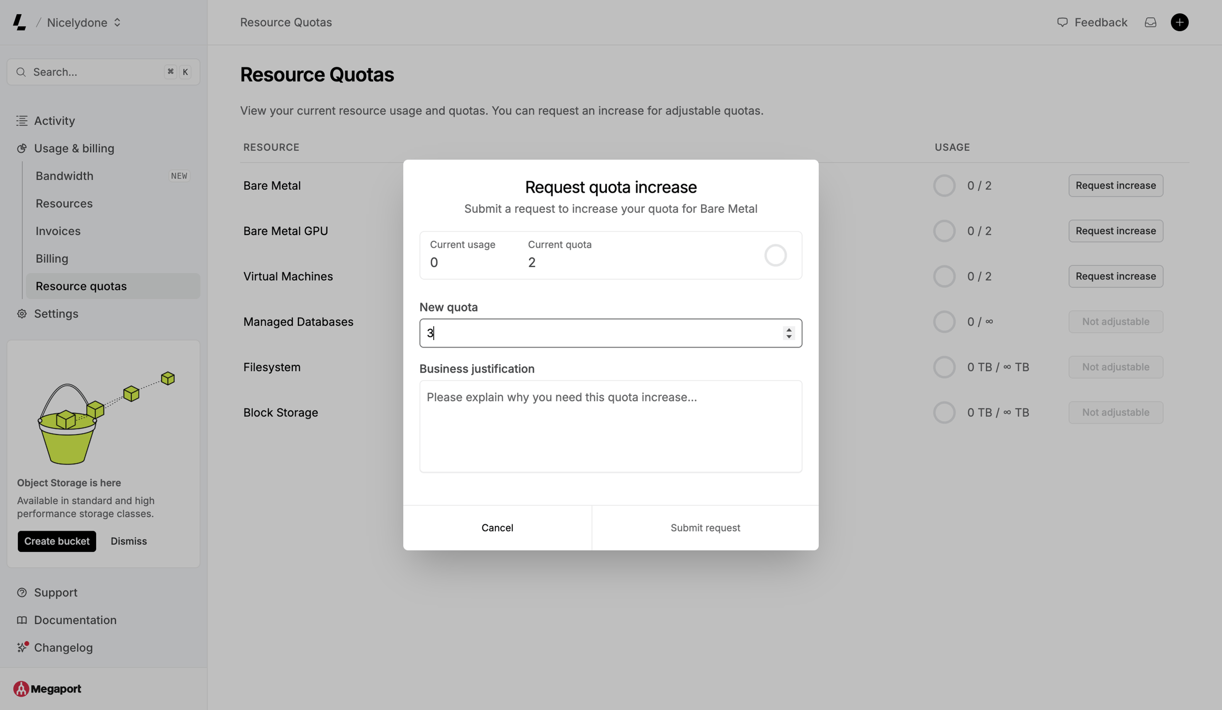 Latitude.sh - Resource Quotas – Dashboard - Latitude.sh screen