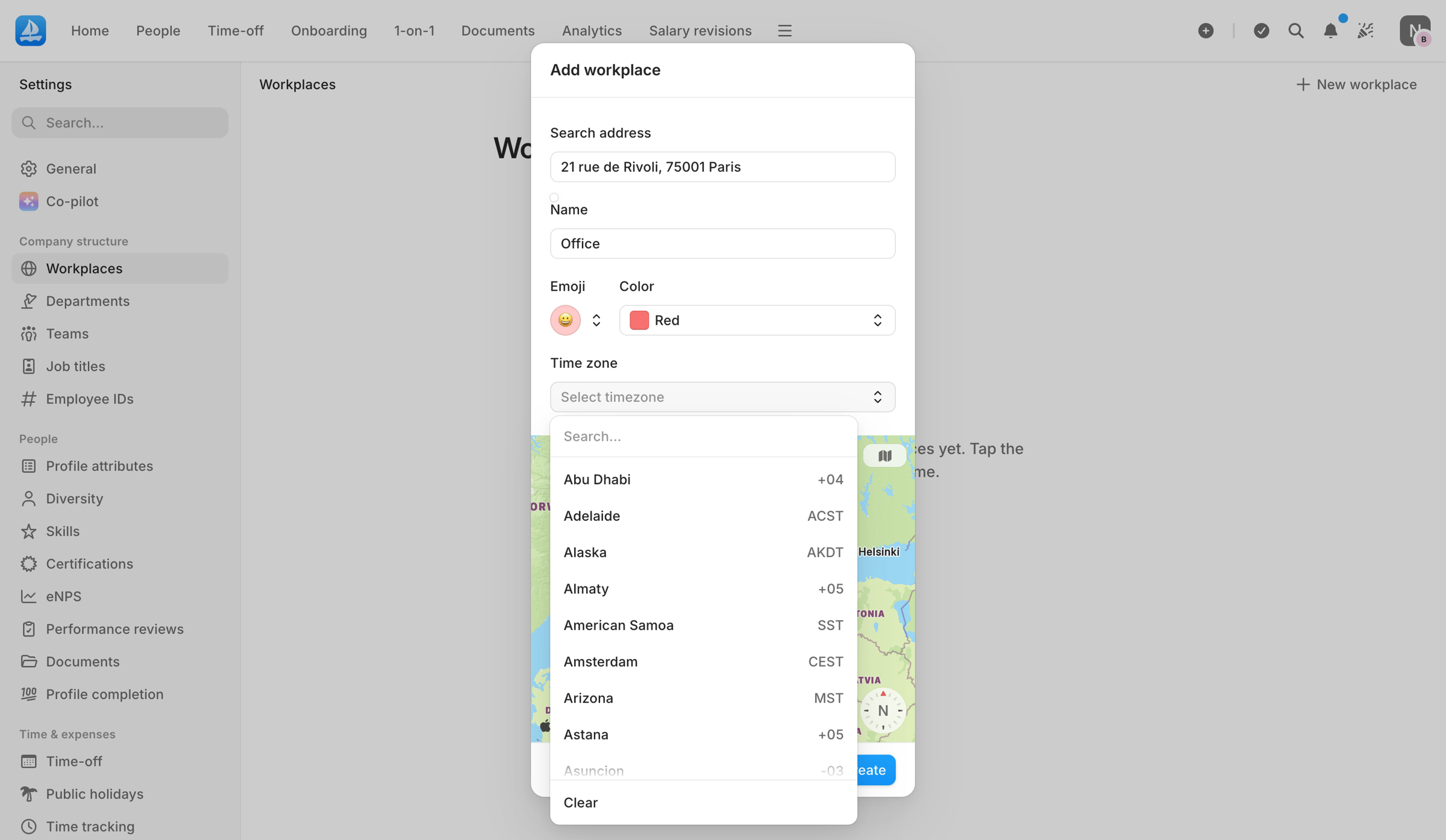Aboard - Workplaces | Settings | Aboard screen