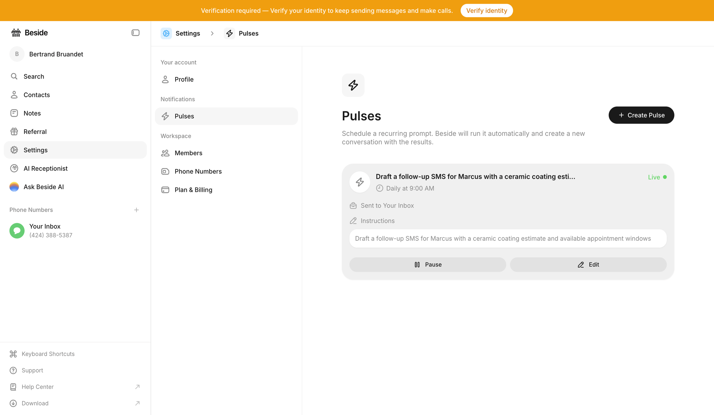 Beside - Pulses - Settings - Beside screen