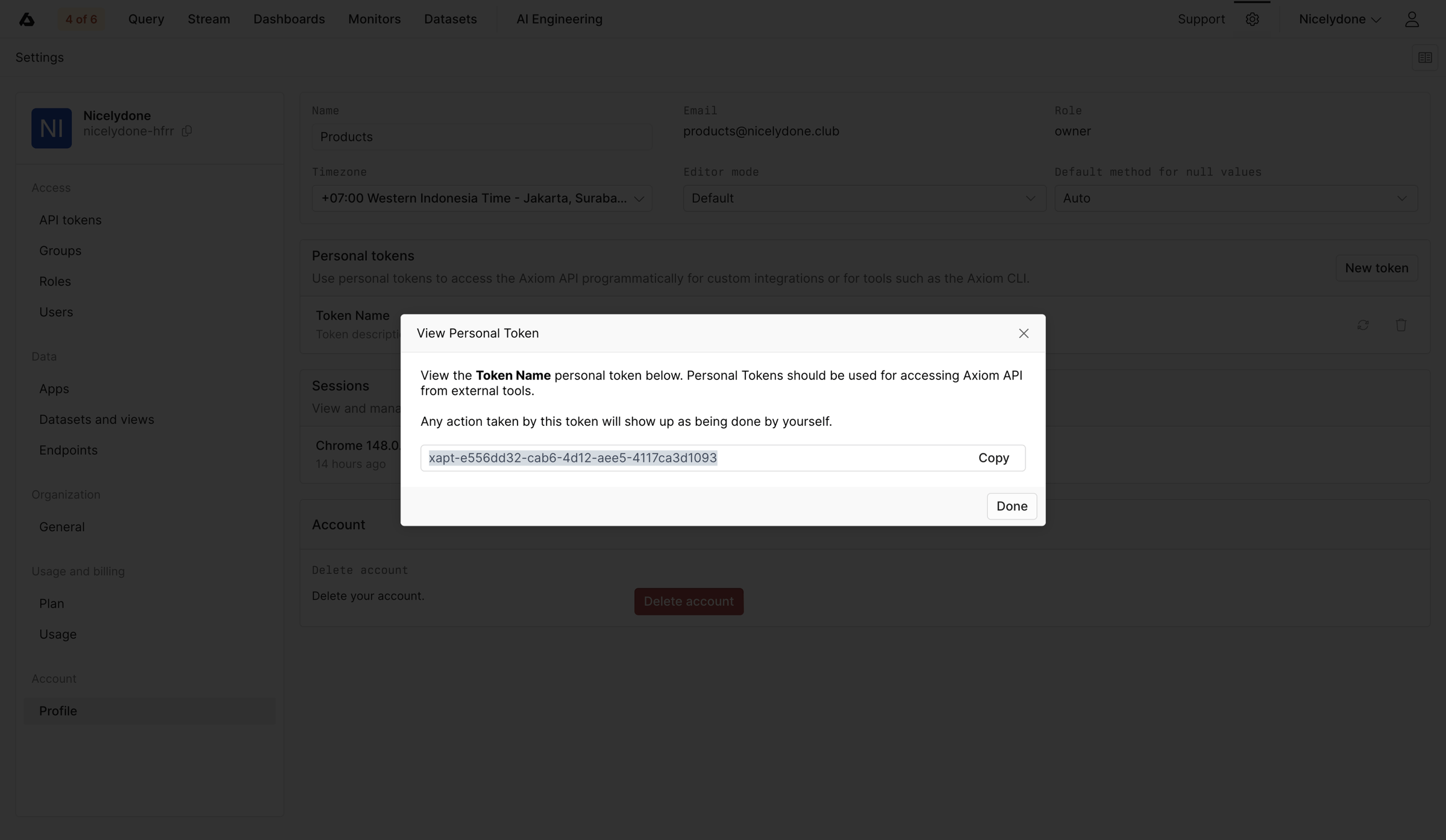 Axiom - Profile - Settings - Axiom screen