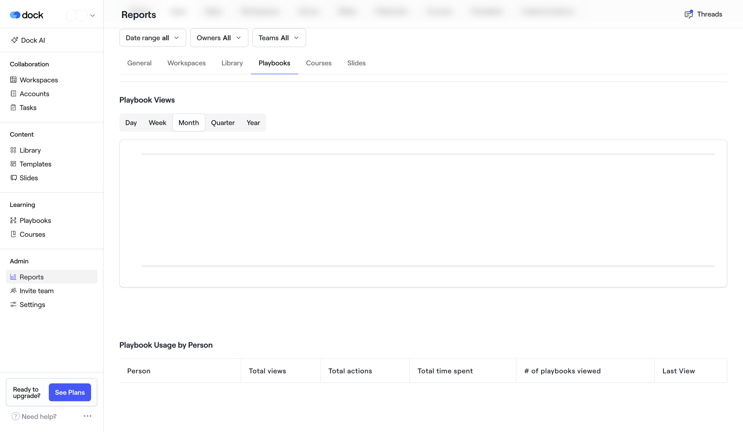 Dock - Reports · Dock screen